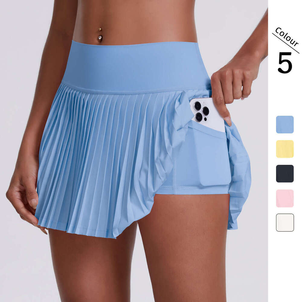 New Solid Color Turn-down Collar Vest Breathable Fake Two-piece Pleated Skirt Set Sports Running Fitness Yoga Outfit designer bag