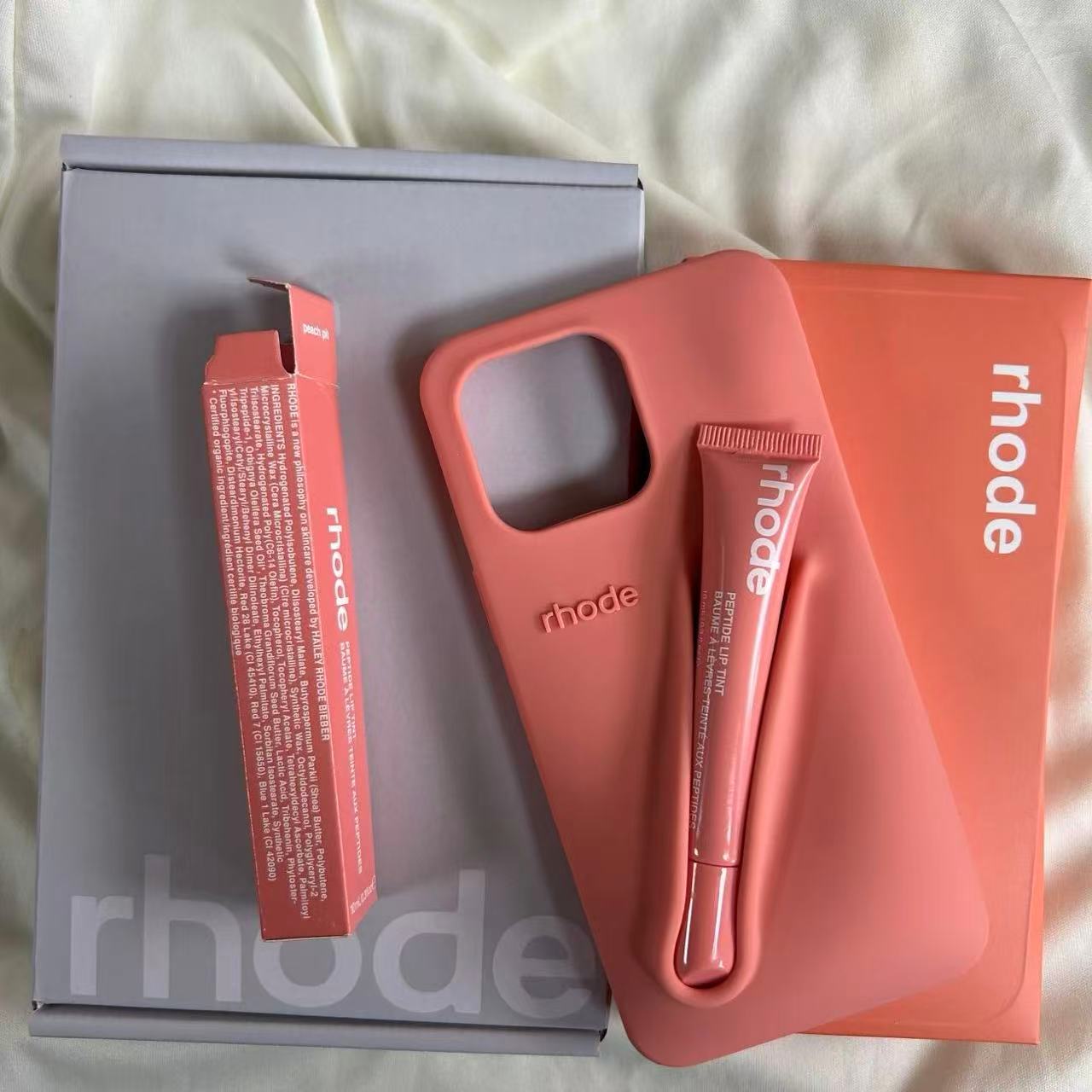 DIY NEW Rhode With Lip Gloss Phone Case For iPhone 16 12 Pro 14 13 15 Pro Max Plus Lipstick Silicone Toast Espresso Ribbon Cover