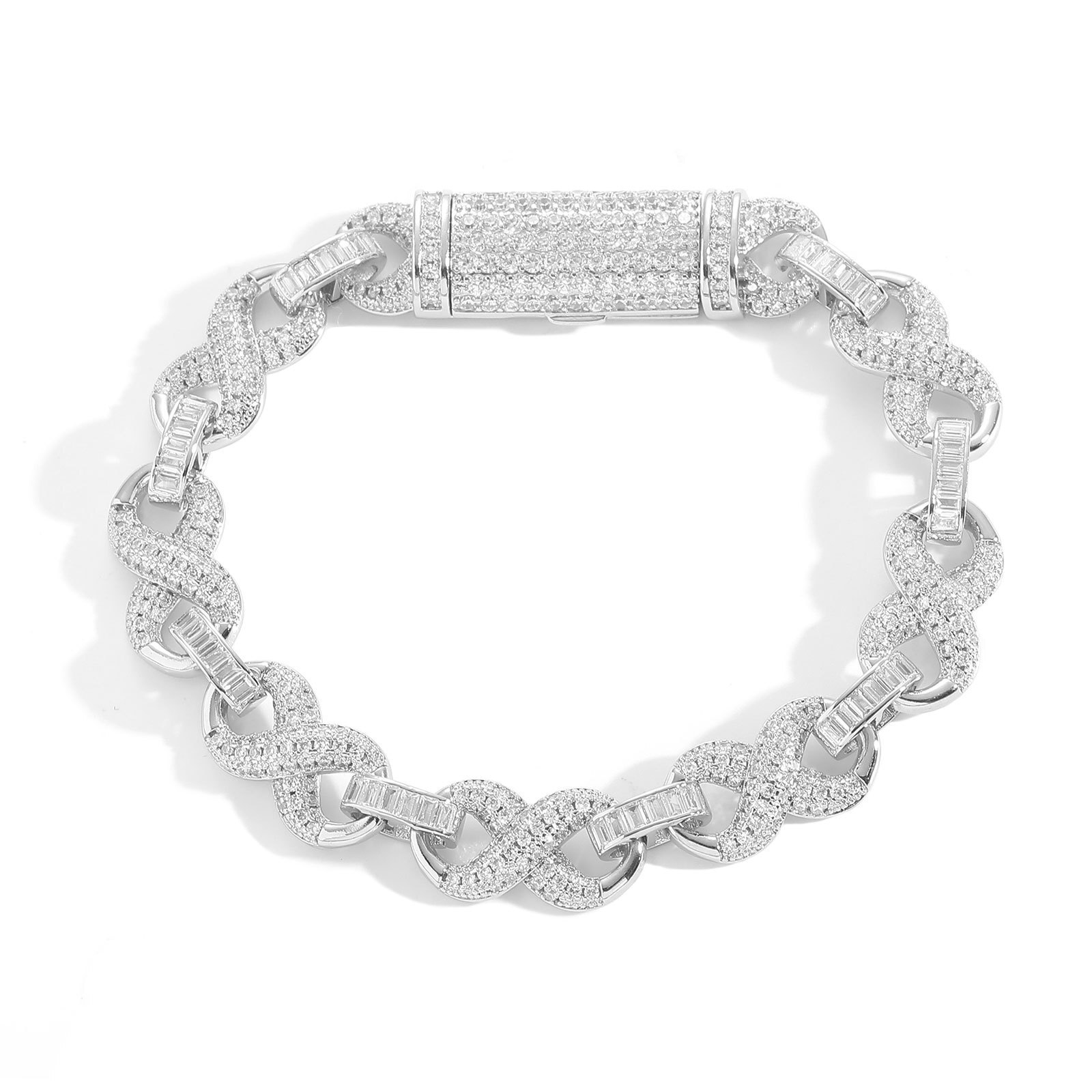 Mesa New Hip Hop Bracelet 10mm 8-Word Unlimited Chain Personalized Cuban Chain Mens and Womens Niche Hip Hop Accessories moissanite
