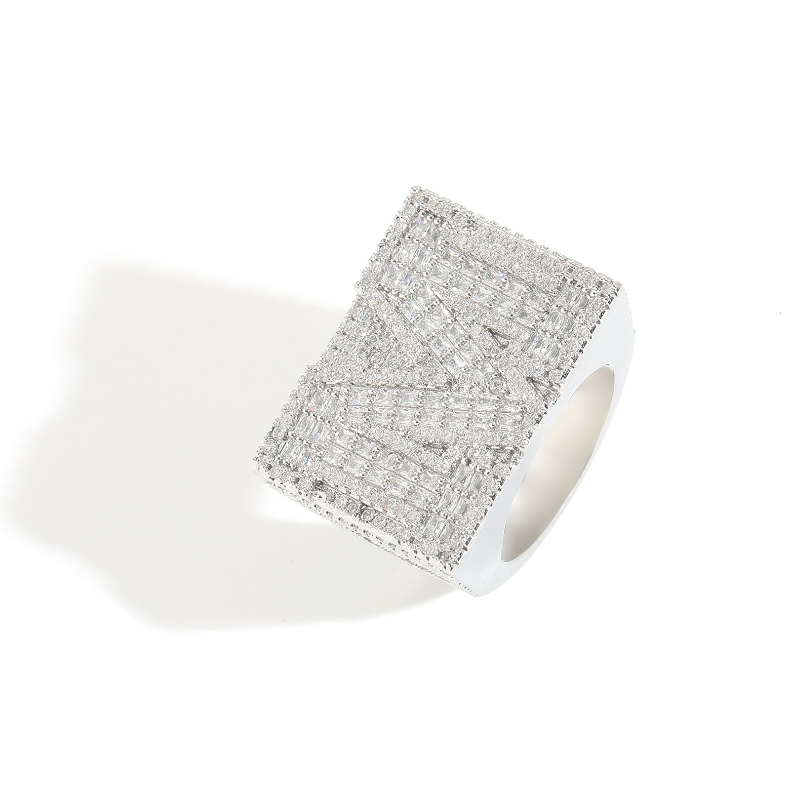 Hip Hop English Letter Mens Square Ring High-end Copper Inlaid Moissanite Hip Hop Ring Jewelry moissanite