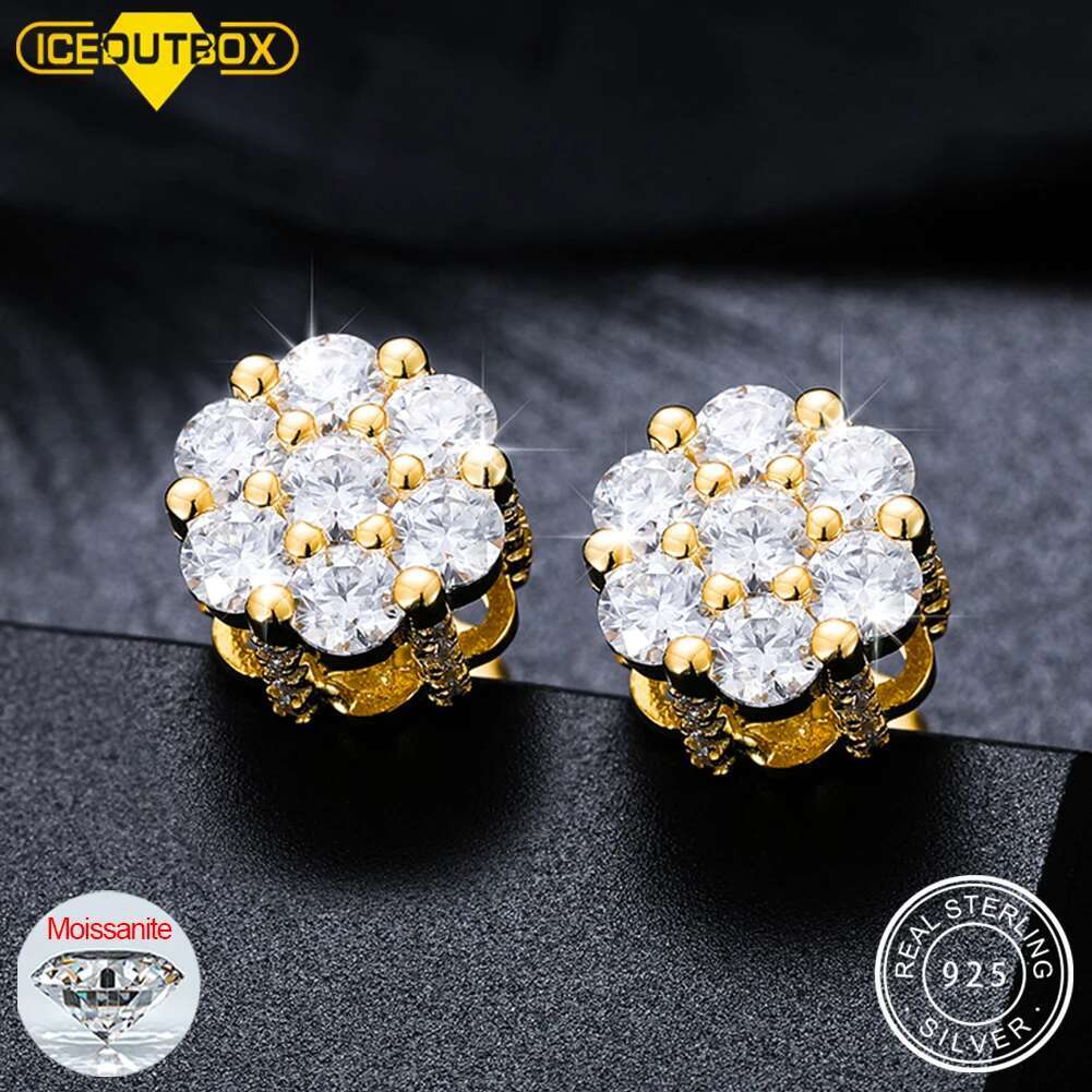 925 Sterling Silver Rock Hip Hop Iced Out Stud Earring For Men Male Ice Stud Moissanite Piercing Ear Accessories Hip Hop Trendy