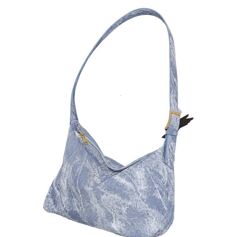 designer Lazy Style Tie-Dye Denim Bag Foreign Trade European and American Gradient Large Capacity Bag Trendy Shoulder Tote Bag Ins