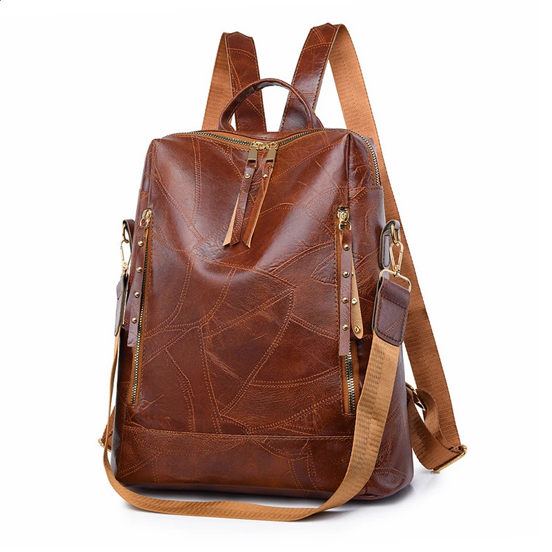 Ladies retro backpack synthetic leather detachable strap multiple compartments multifunctional shoulder bag for daily work 250526