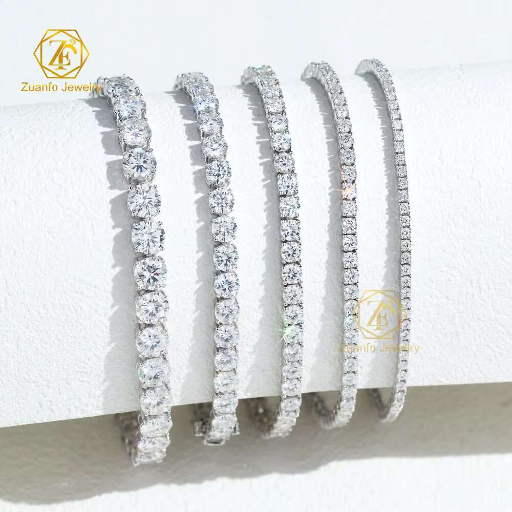 Wholesale Hip Hop 925 Sterling Silver VVS Moissanite Diamond White Gold Cluster Tennis Chain Bracelet Necklace for Men Women