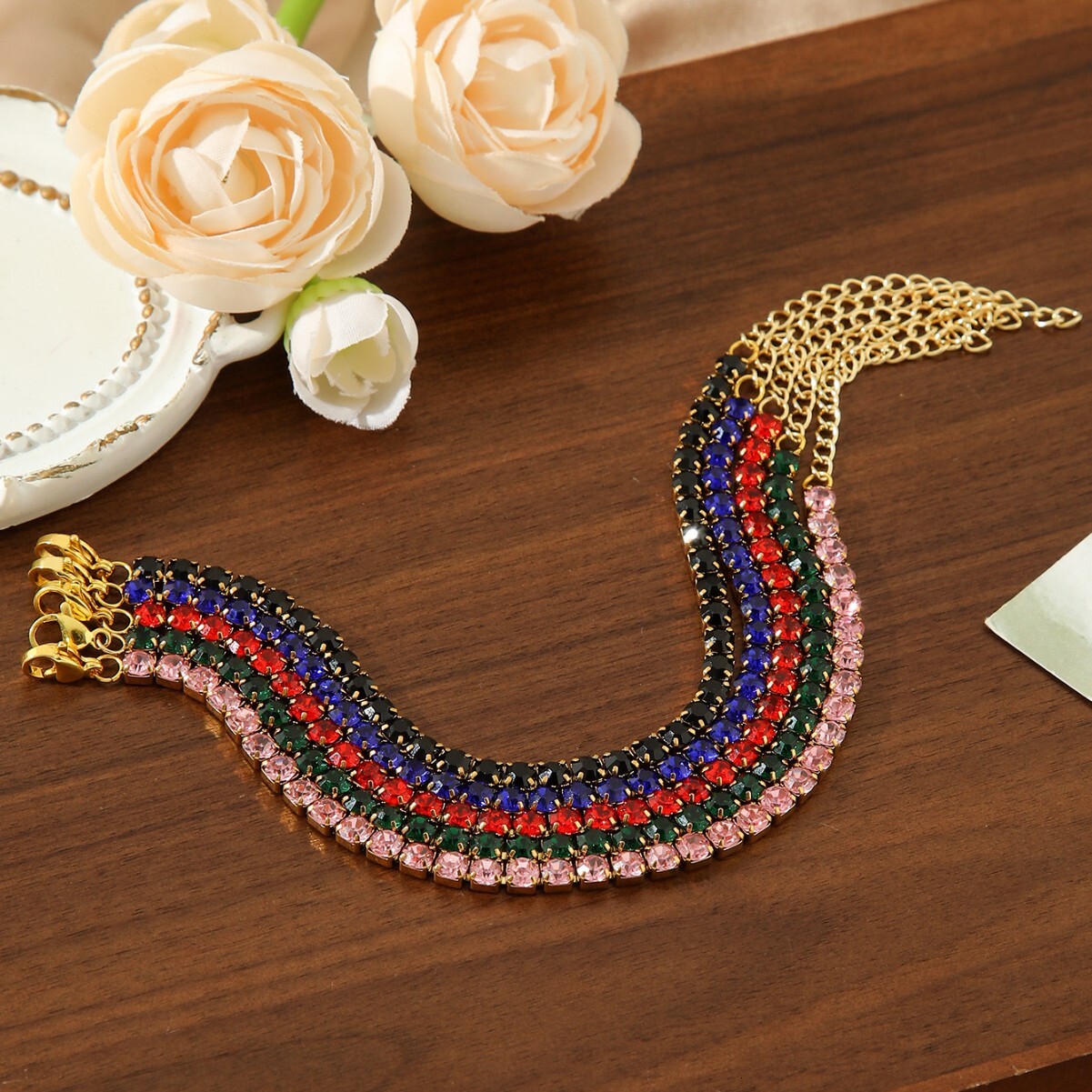 New Fashion Titanium Stainless Steel Jewelry Gold Plated Full Zircon Women's Bracelet