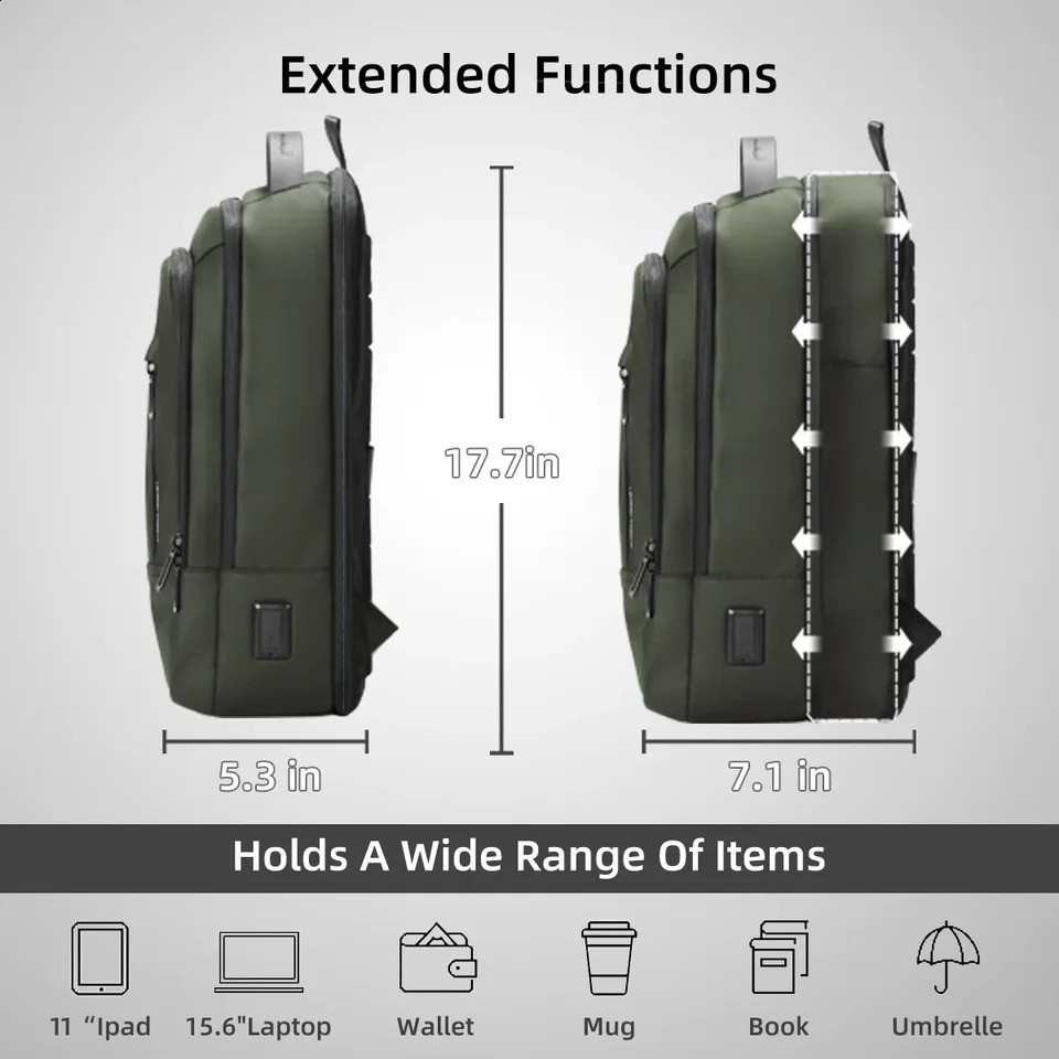 HK Business Mens Backpack Minimalist 15.6 Laptop Bags Waterproof Travel Backpack Expandable Office School Backpacks With USB 250530