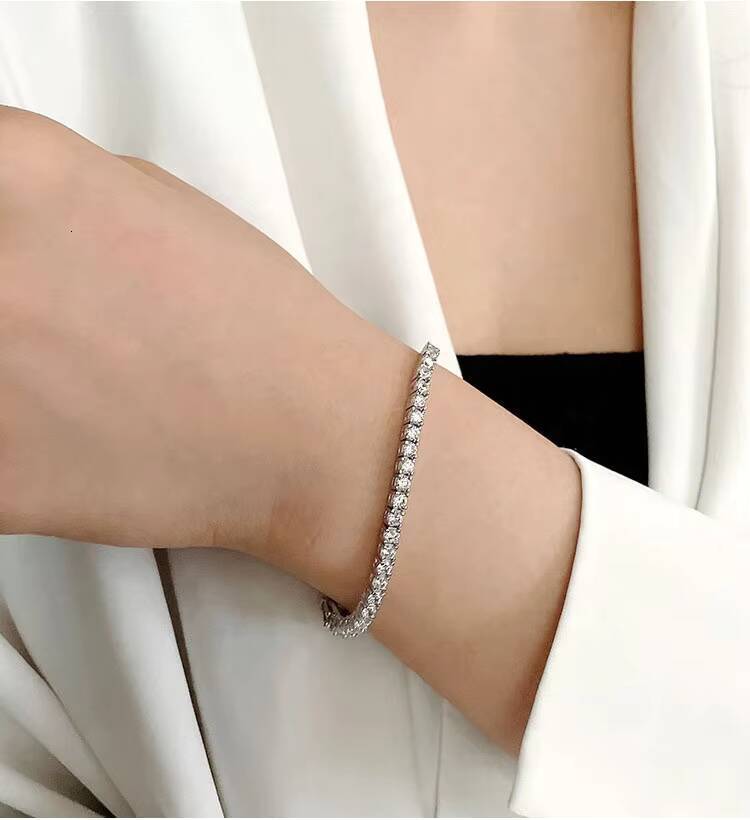 S Pure Sier Simple Elegant Tennis Quartz Bracelet 20 Points Single Row Full Fashion Jewelry