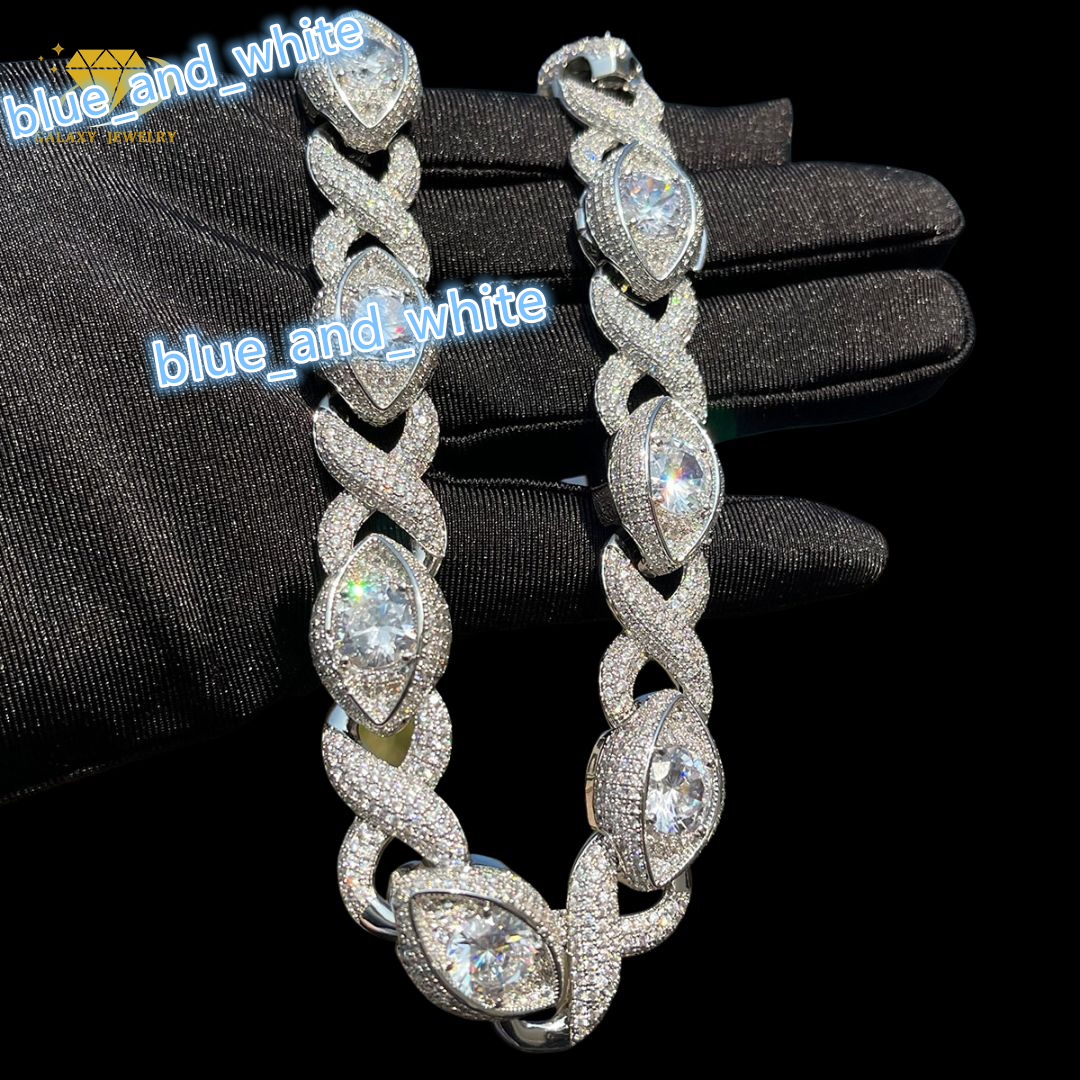 Hip Hop Necklaces 15mm Evil Eye Infinity Link Cuban Chain 925 Sterling Silver Moissanite Diamond Iced Out Men Jewelry