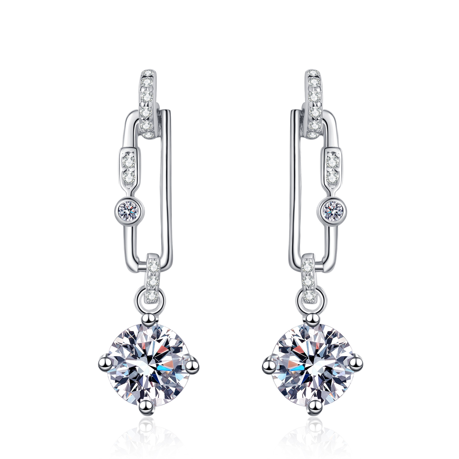 925 Silver Moissanite Paperclip Dangle Earrings PT950 Plated Elegant and Stylish for Women