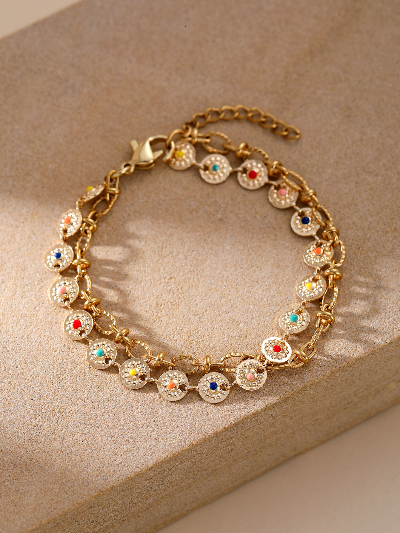 Stacked Chain Stainless Steel Thin Bracelet Evil Eye Pendant Gold Color Personality Simple Accessory