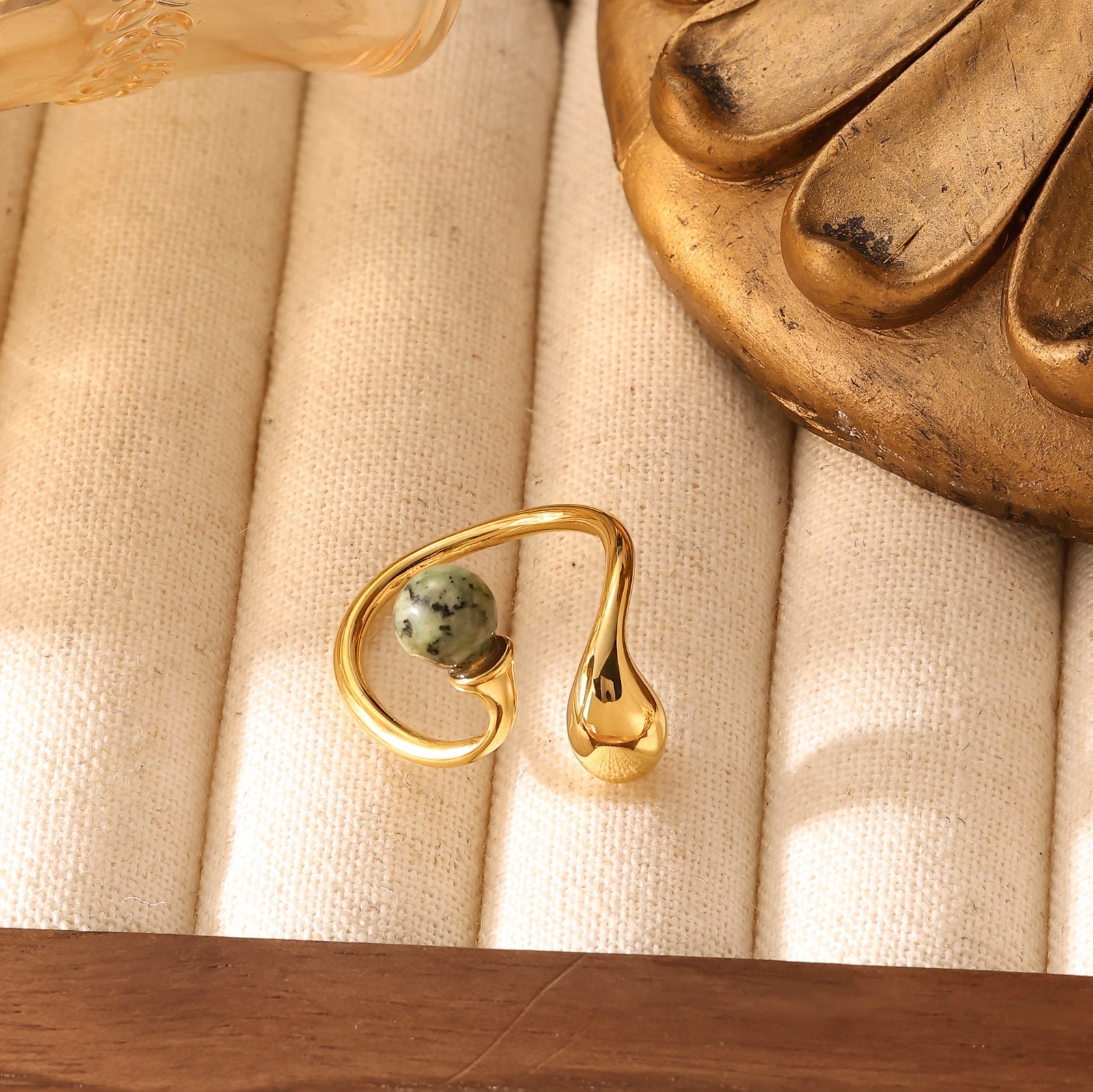 Minimalist Metal Glossy Irregular Gold Geometric Open Titanium Steel Ring for Women