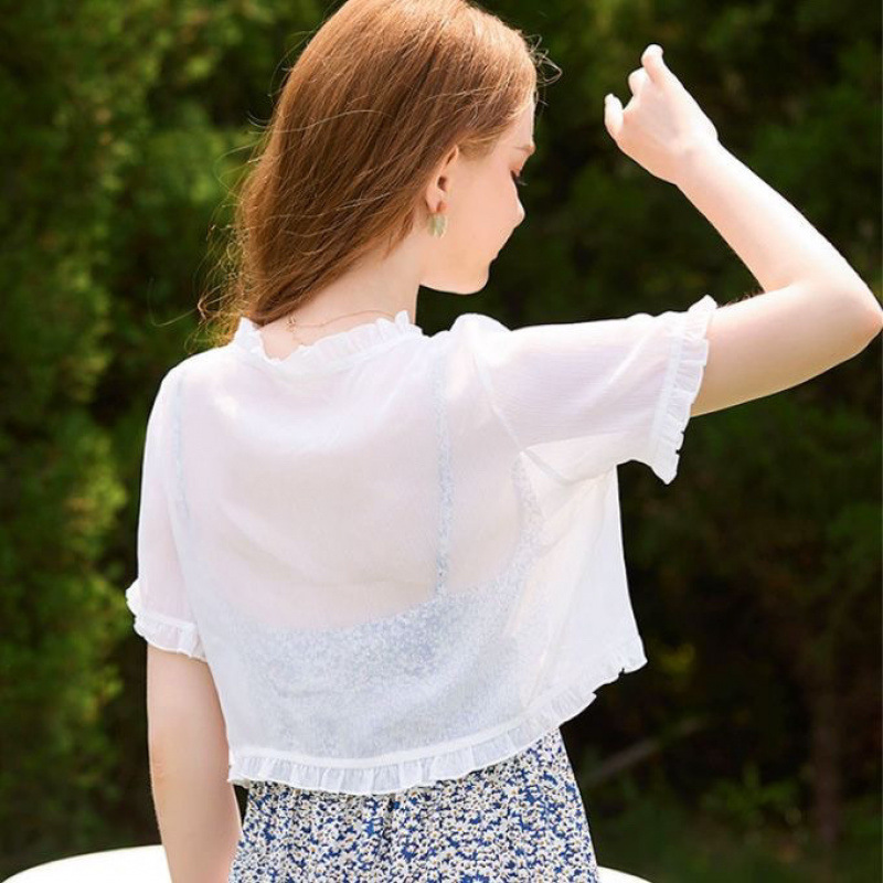 K904 Cardigan thin women's clothes 2025 new chiffon shirt top sling outer wear small shawl summer with skirt
