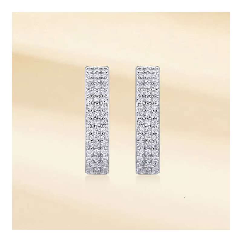 Free Design D Color VVS Moissanite 18K Platinum Plated Earrings New S925 Silver Three-Row Diamond Elegant Style