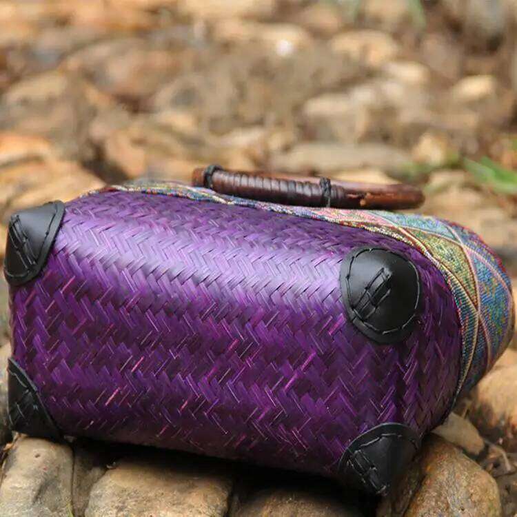 New retro Japanese handmade grass and bamboo bag designer large capacity women's storage woven rattan handbag