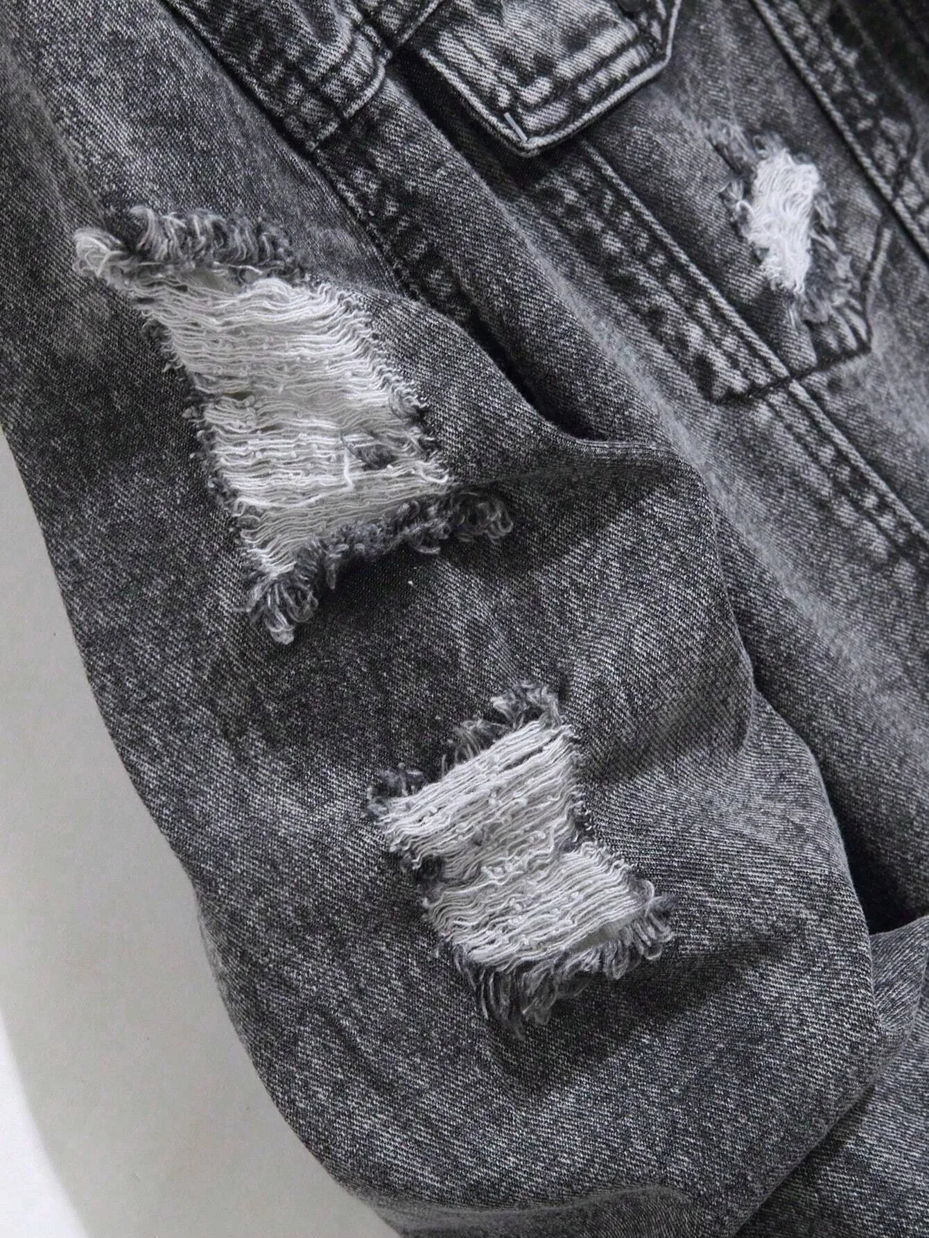 1PC Mens casual -selling black distressed stoashed flight jacket daily American street fashion denim jacket 250529