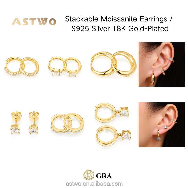 Stackable Moissanite Earrings S925 Silver 18K Gold Plated Four Pronged Stud Earrings Moissanite Earrings
