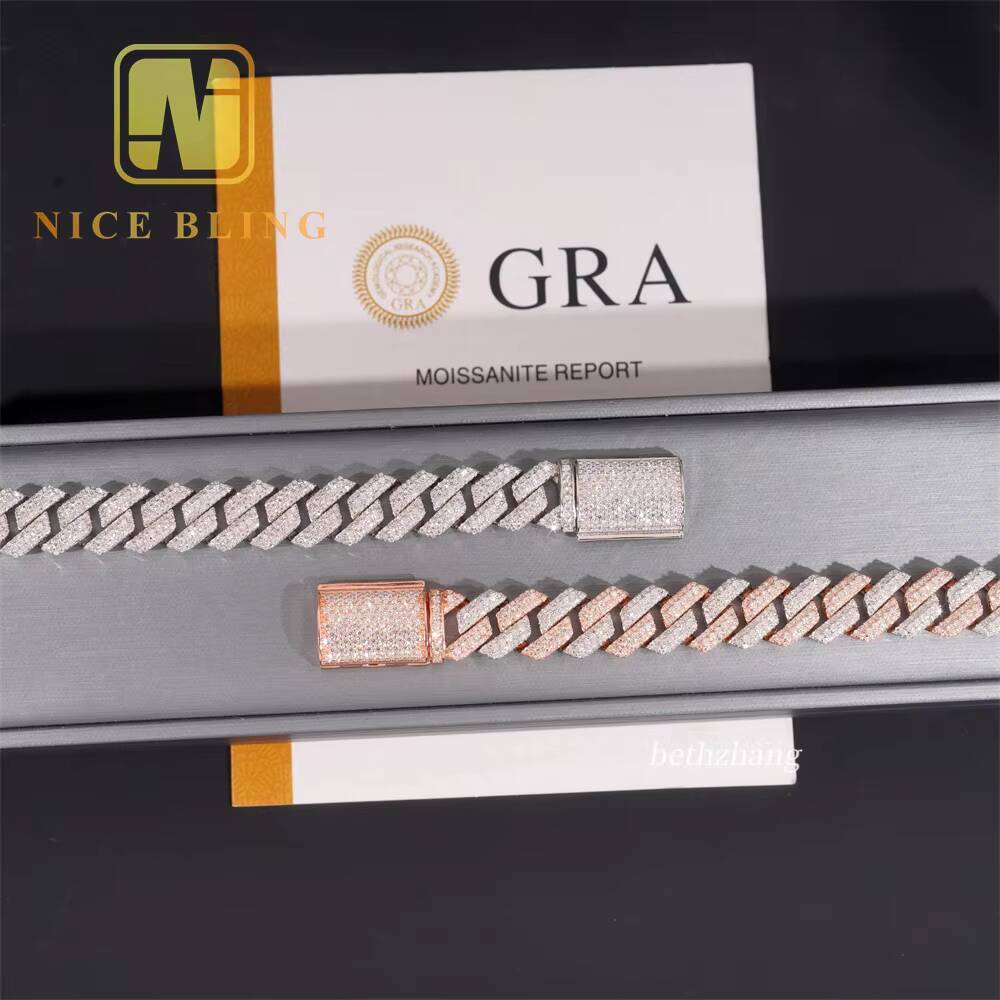 12.5mm Round Moissanite k Lab Dia Bracelet Sier Hip Hop Iced Out Jewelry Men Cuban Chain