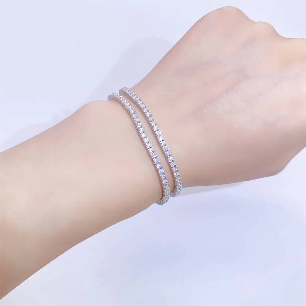 Sterling Sier 3-5mm Moissanite Tennis Bracelets Rhodium Plated Jewelry for Women