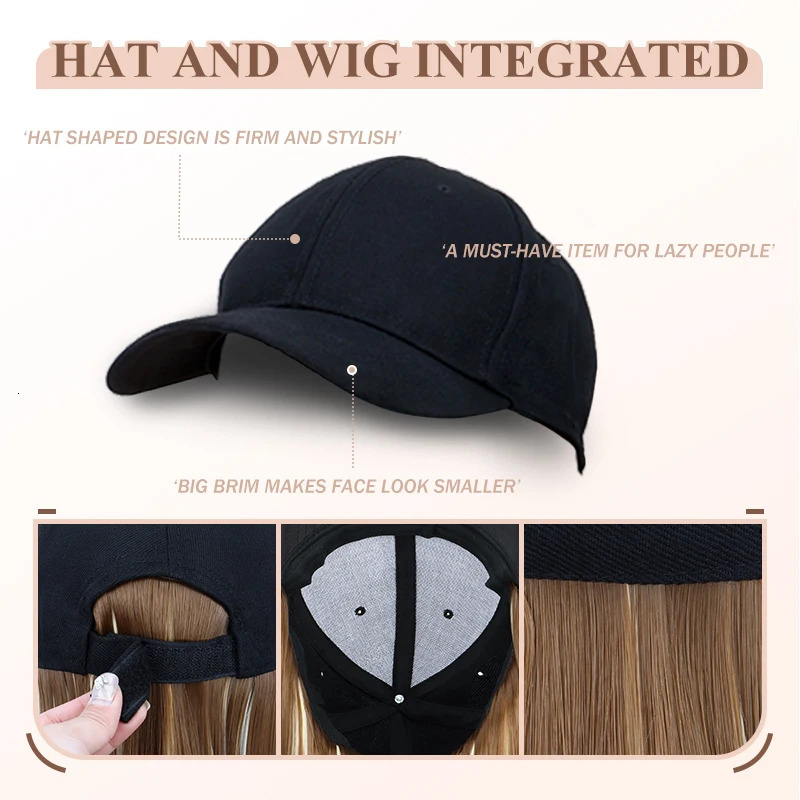 Synthetic Hat Wig with Long Straight Black Hair Baseball Cap Hair Extension Stylish Convenient All-in-One for Women 250530