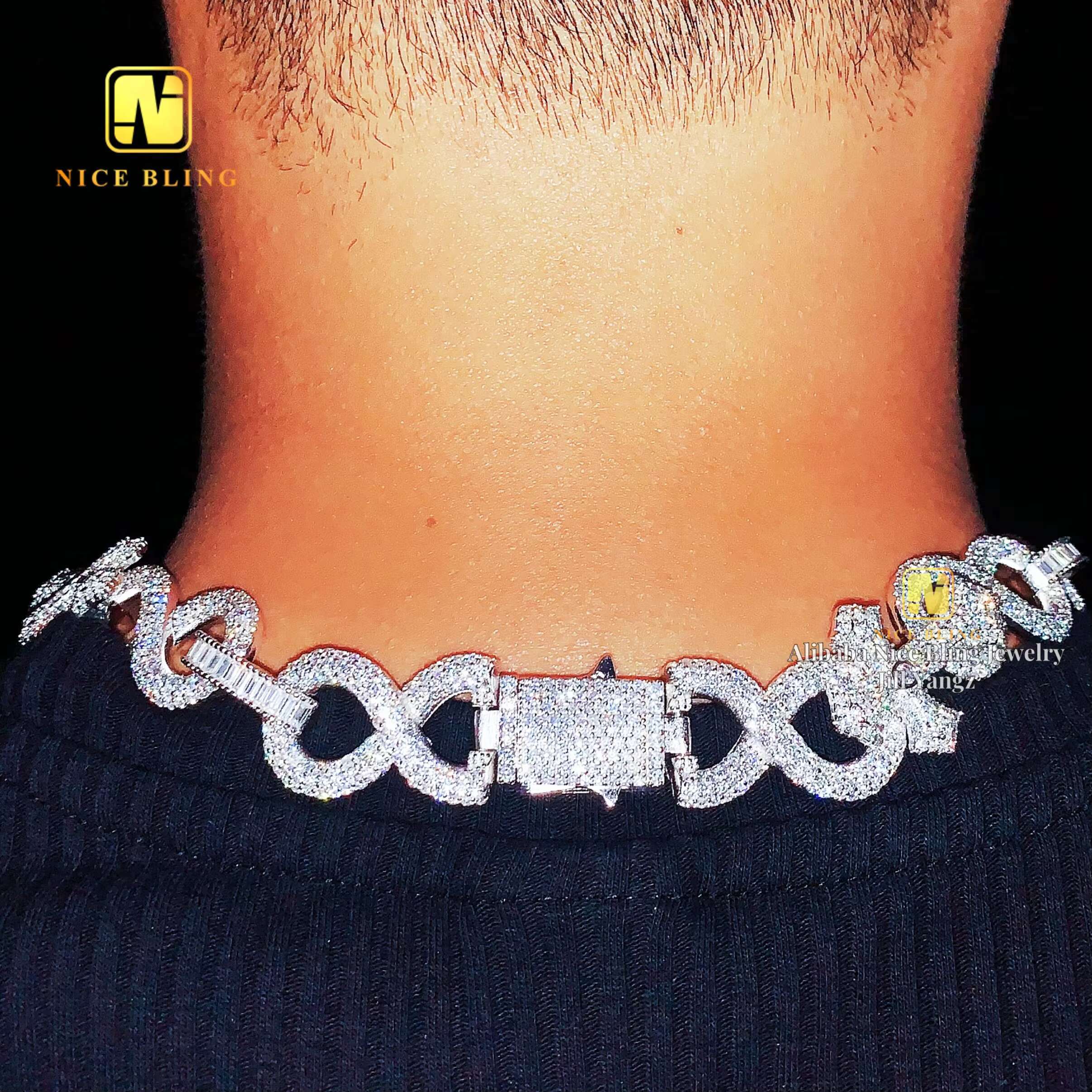 Cross Moissanite Cuban Bracelet Necklace 17mm Ready Stock Custom Hip Hop Jewelry Fancy Shape Diamond Cuban Link Chain Moissanite