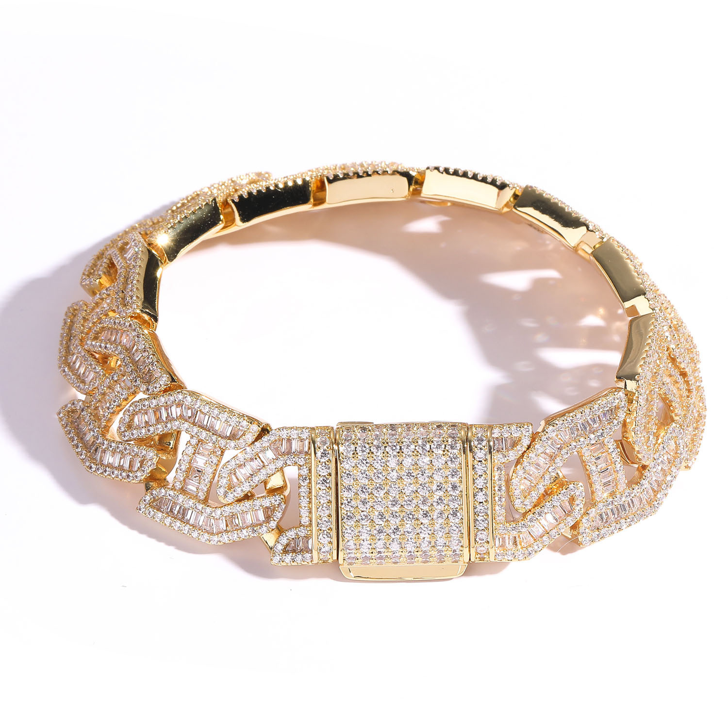 Hip hop Bracelet 17mm Japanese square Moissaniteium lock necklace heavy industry box buckle mens Bracelet moissanite