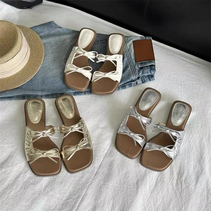 Summer Women Gladiator Slippers Fashion Butterfly-knot Flats Slide Ladies Casual Beach Dress Sandalias 250528