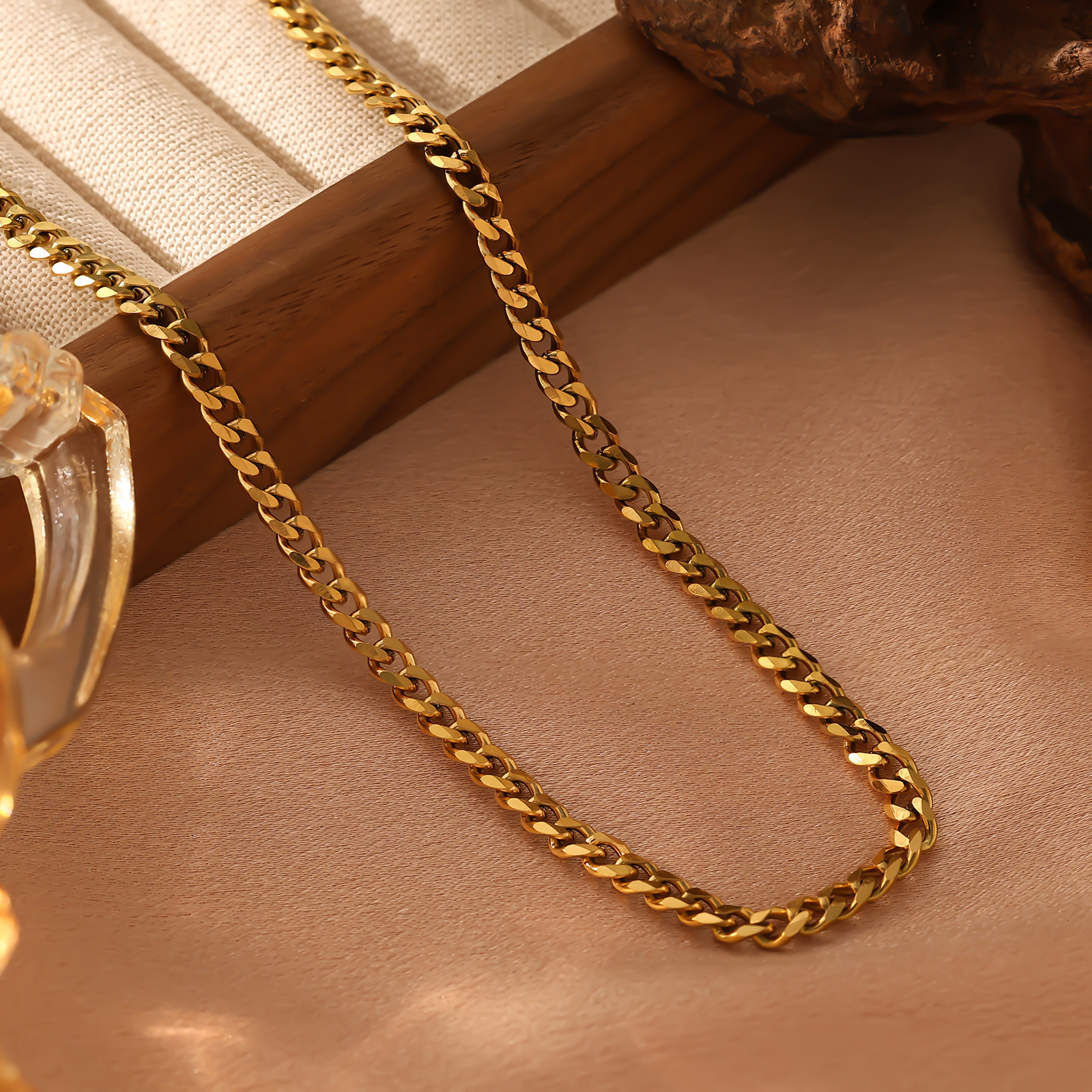 Stainless Six-Sided Polished for Men Trendy Bold Cuban Chain Hip-Hop Titanium Steel Necklace