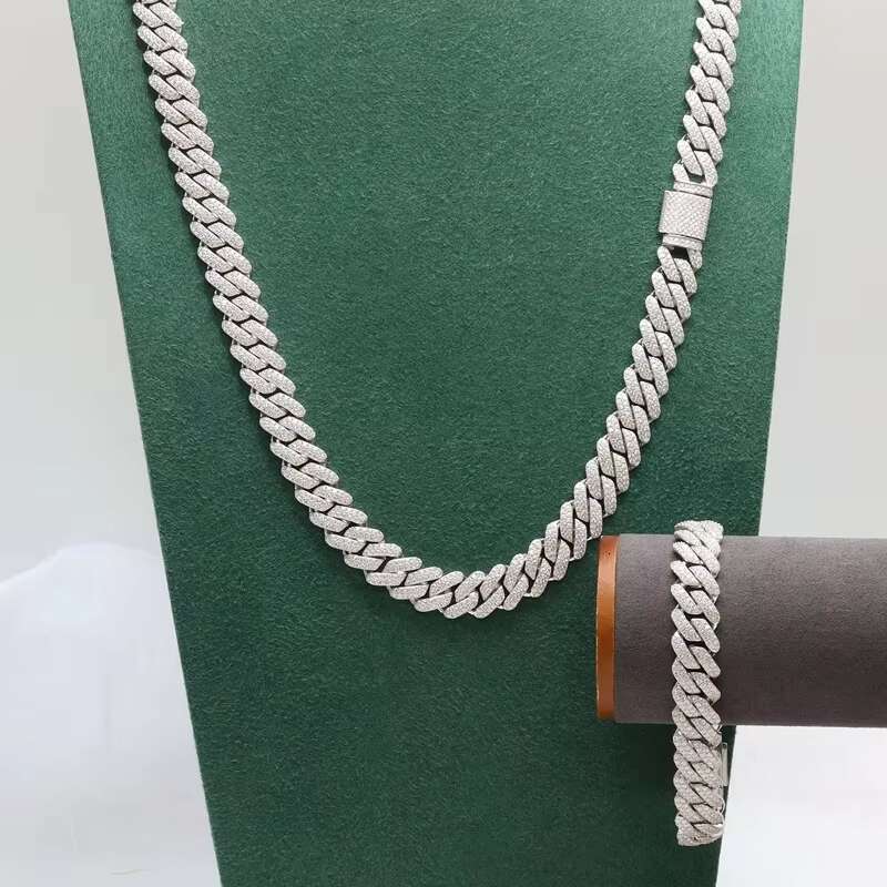 Full Iced Out Moissanite Cuban Chain Sterling Silver925 Hip Hop Jewelry 14mm Width Moissanite Chain Necklace