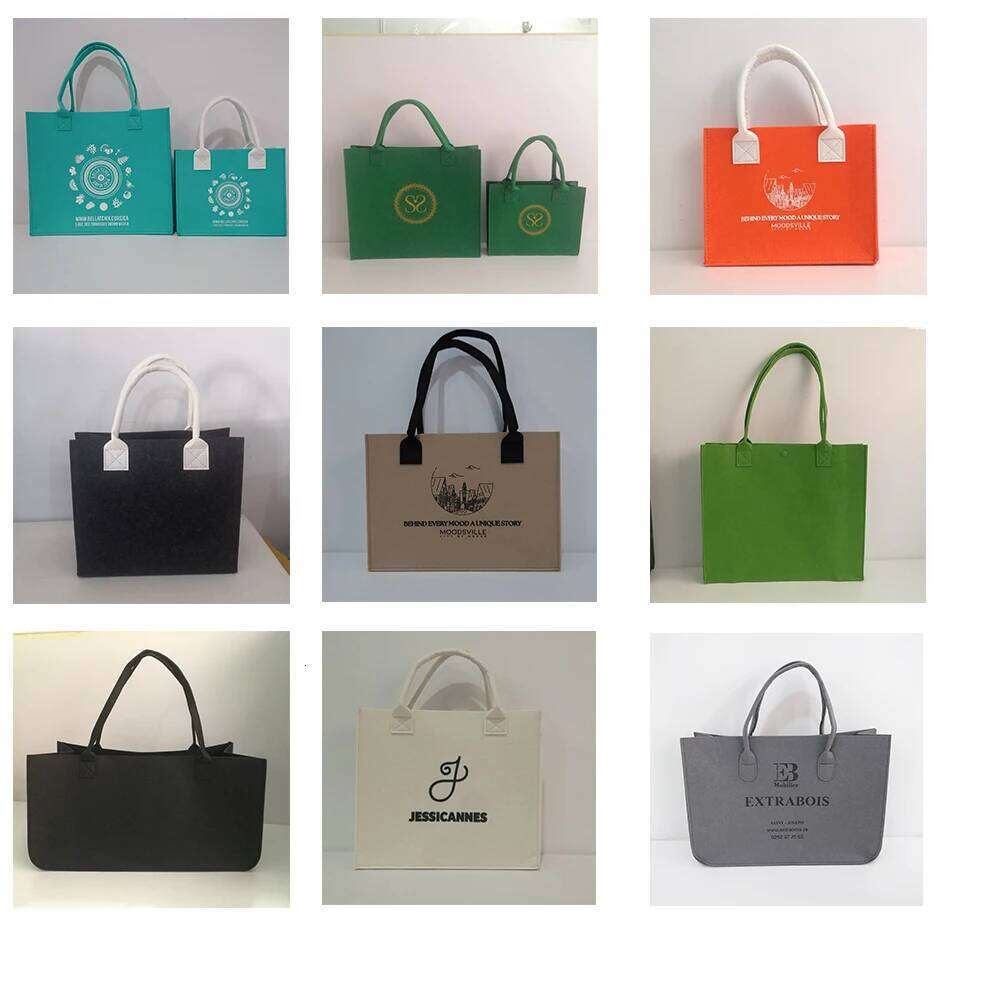 100Pcs/Lot Custom Reusable Portable Felt Shopping Gift Bags With Brand Name Printed For Women Event Wedding Party Collection