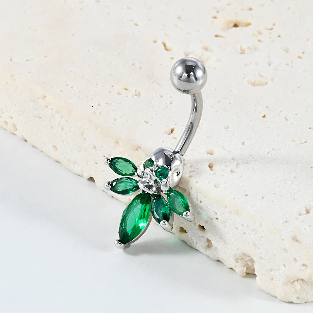 1PC Steel CZ Gems Fashion Belly Button Ring Green Zirconia Skeleton Navel Nail Punk Body Piercing Jewelry 14G 250530