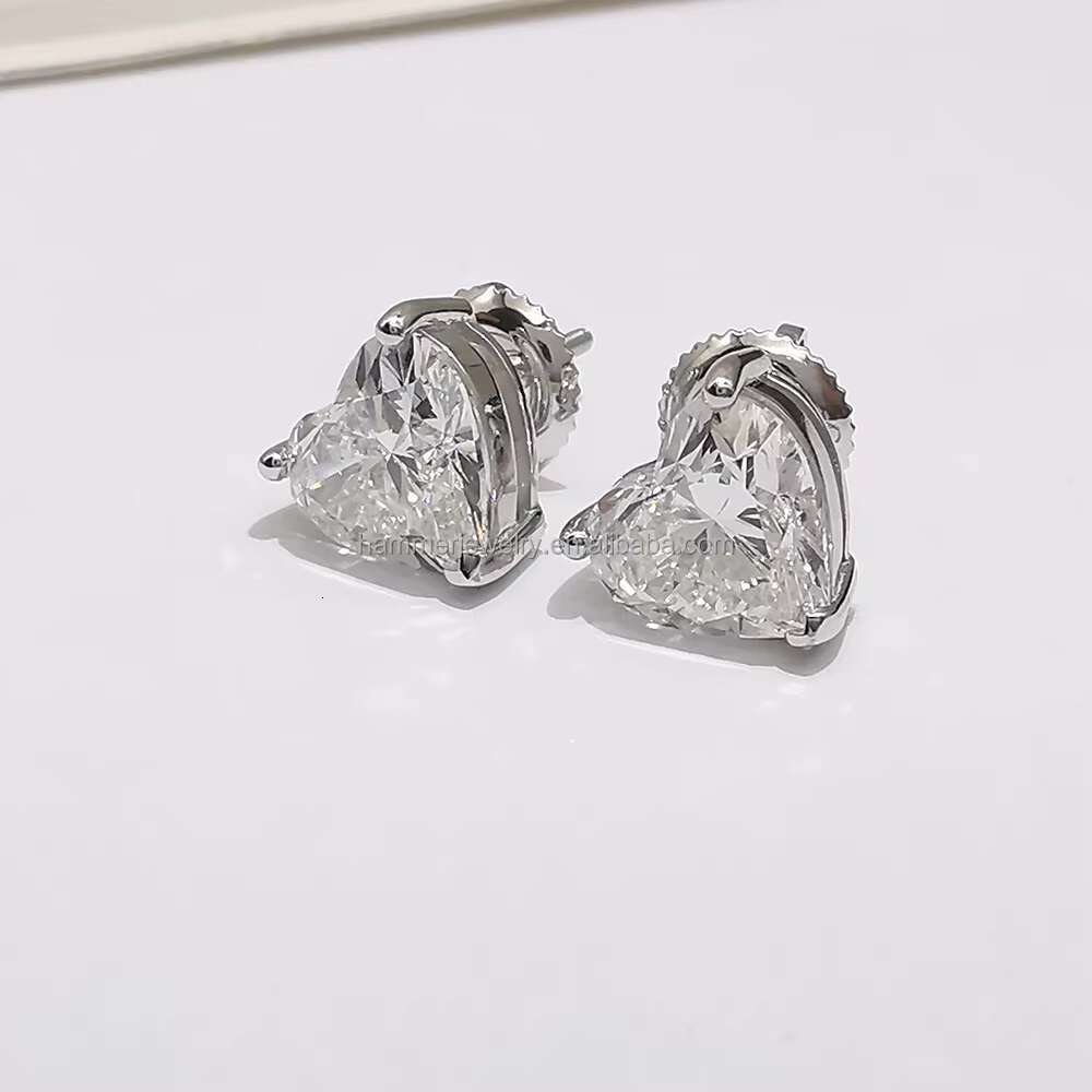 Wholesale 18K Solid Gold 8.5mm Heart Shape 5ct Moissanite Stud Earrings for Men and Women