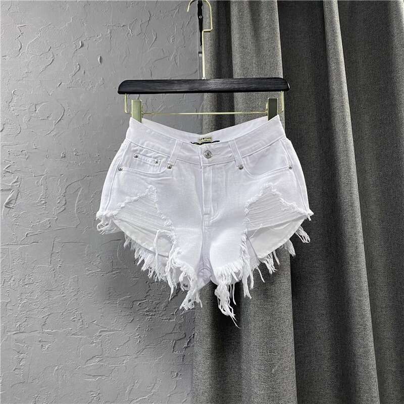 Denim Shorts Jeans Shorts Fashion Low Waist Shorts For Women Frayed Hem New Summer White Denim Ripped A Line Hot Pants Trend Ripped Short Jeans