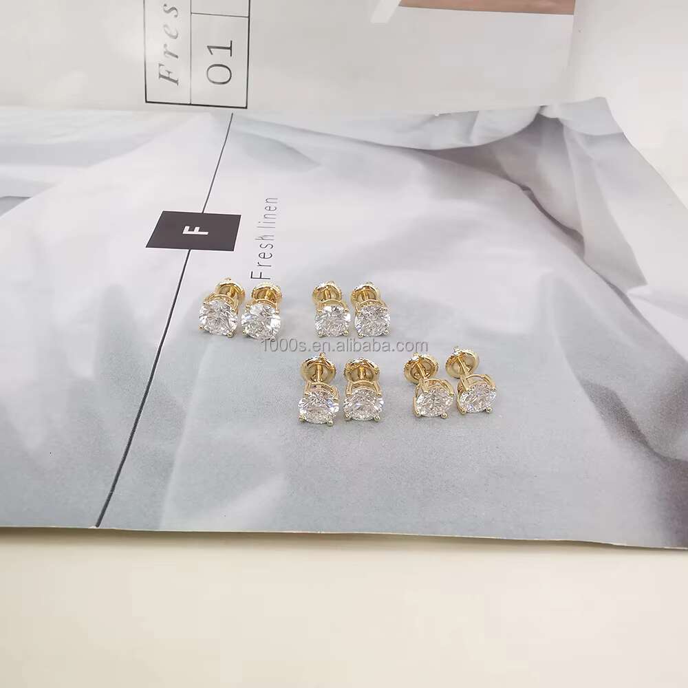 Luxury 18K Solid Yellow Gold Moissanite Stone Stud Earrings Custom Classic Cute Jewelry for Women