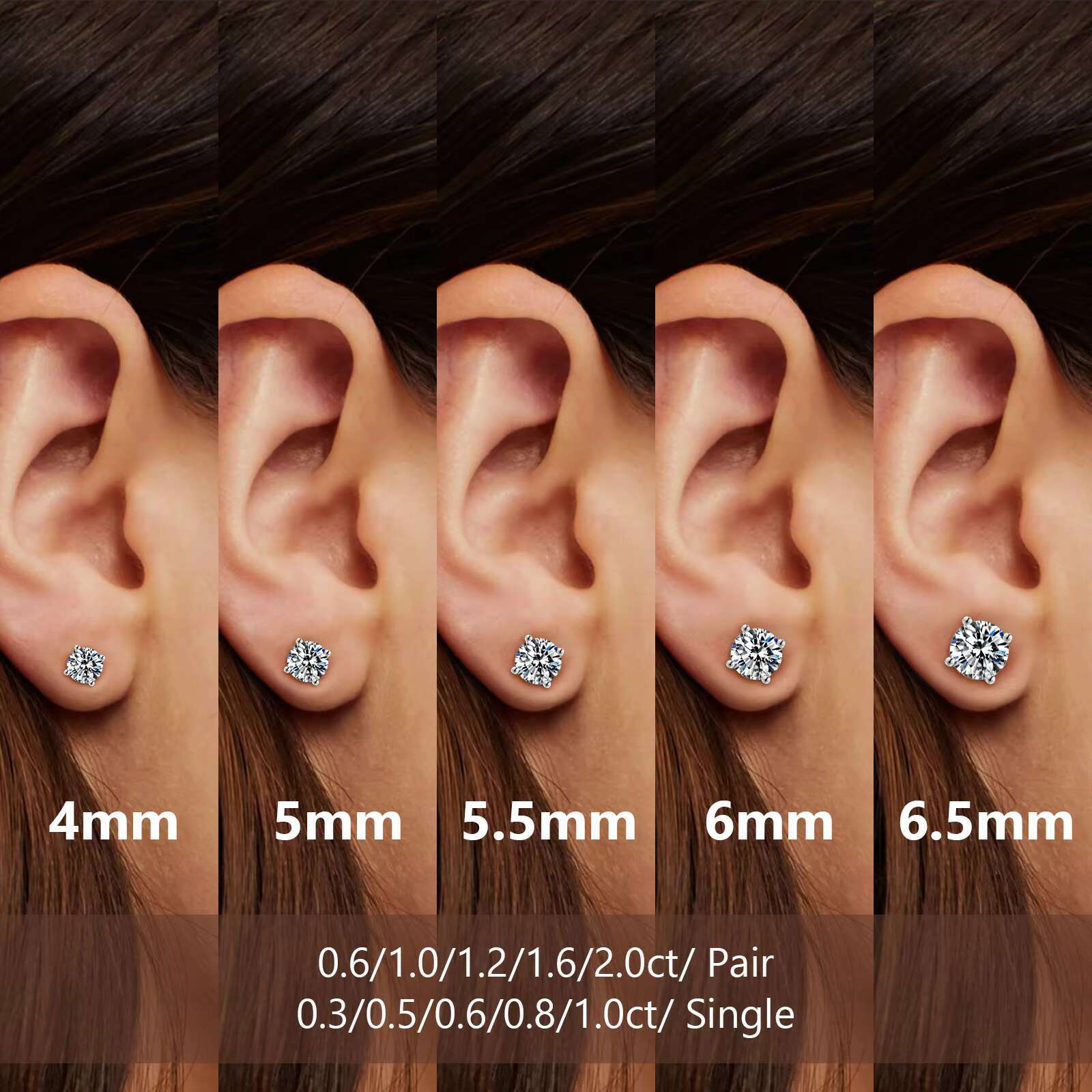 Sparkly 0.6/1/1.2/2/3CT Moissanite Stud 925 Sterling Silver 14K White Gold Jewelry Men GRA VVS Lab Created Diamond Earring Women
