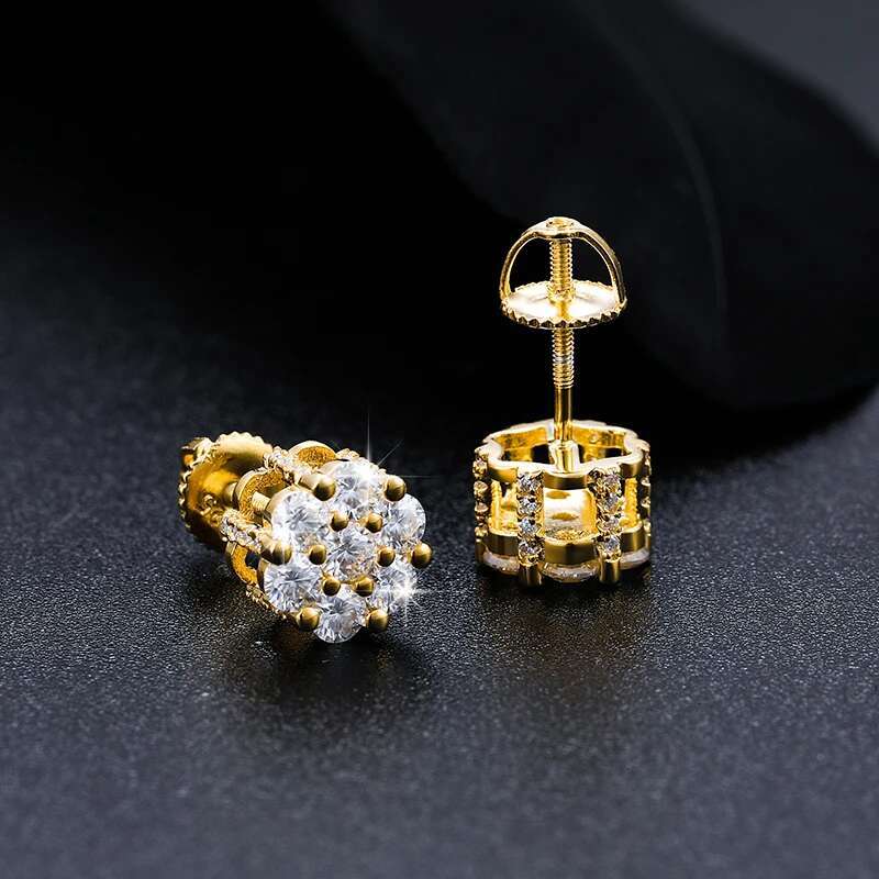 925 Sterling Silver Rock Hip Hop Iced Out Stud Earring For Men Male Ice Stud Moissanite Piercing Ear Accessories Hip Hop Trendy