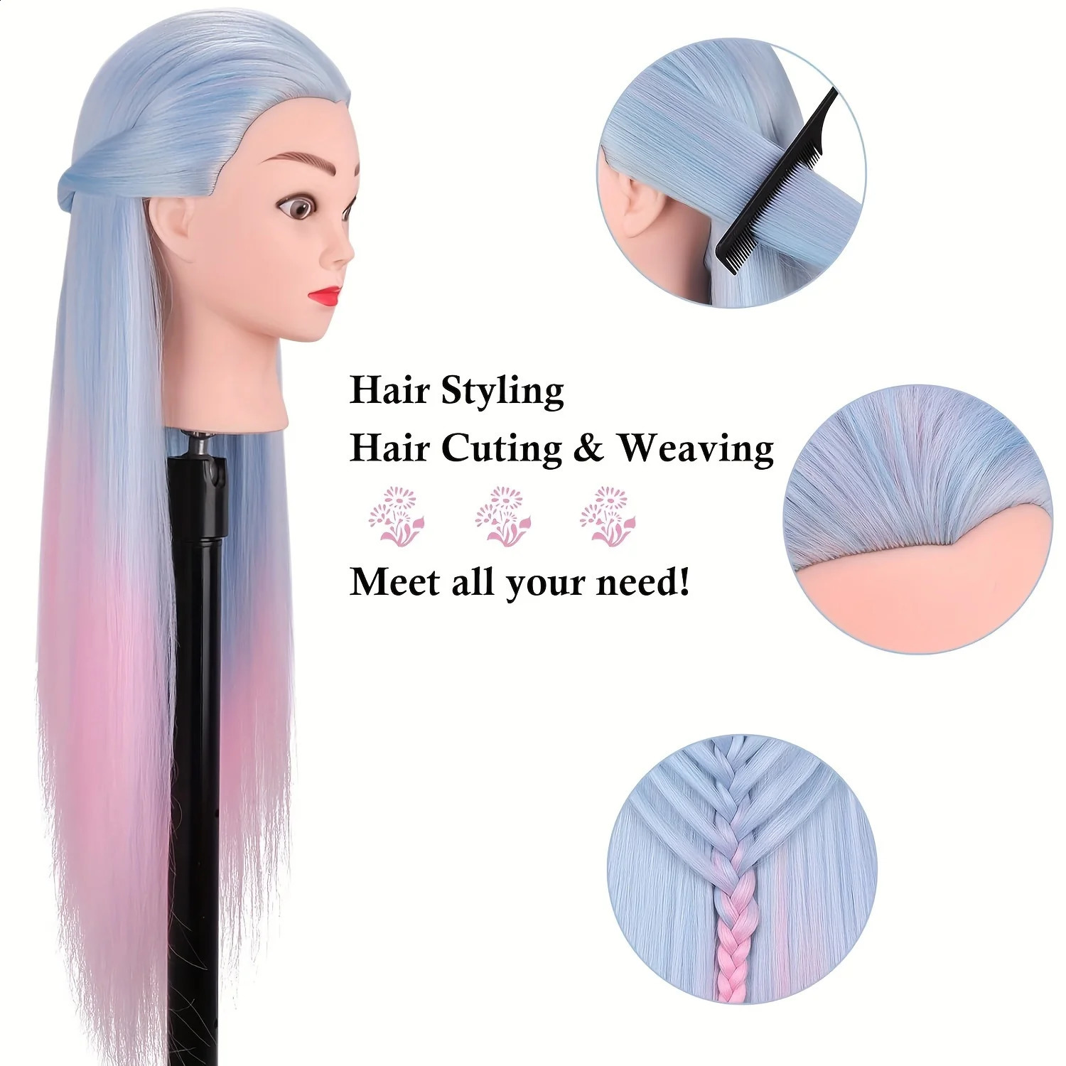 Colorful 28 Mannequin Head Hair Styling Training Braiding Manikin Cosmetology Synthetic Hair For HairdresserFree Clamp Hold 250529