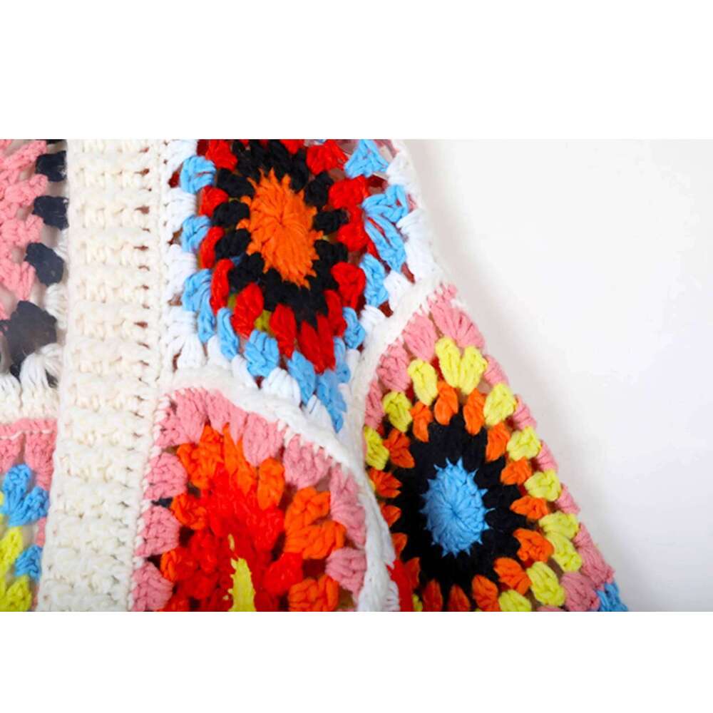 Hand Made Crochet Cardigan Woman V Neck Long Sleeve Sweater Open Ing Knitwear Jumper Autumn Winter