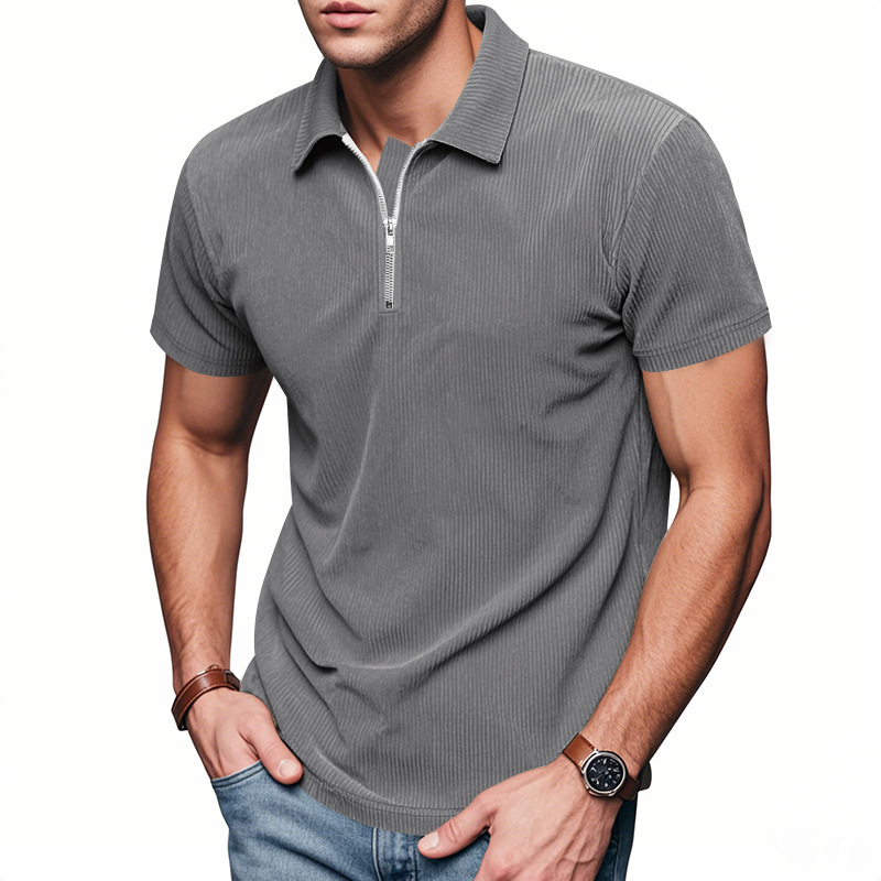 Mens designer polo Summer loose corduroy Amekaki half-zipper lapel short-sleeved T-shirt European code: S-3XL
