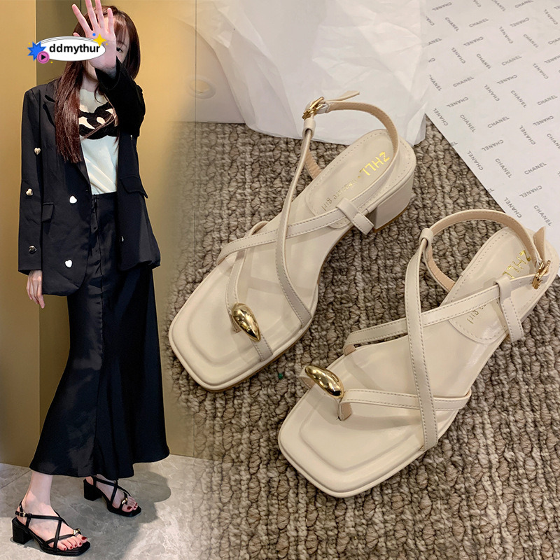 518-20 Set Toe for Women 2024 Summer New Thick Heel One Strap Sandals Wide Fat Feet Plus Size Women's Shoes ddmythur