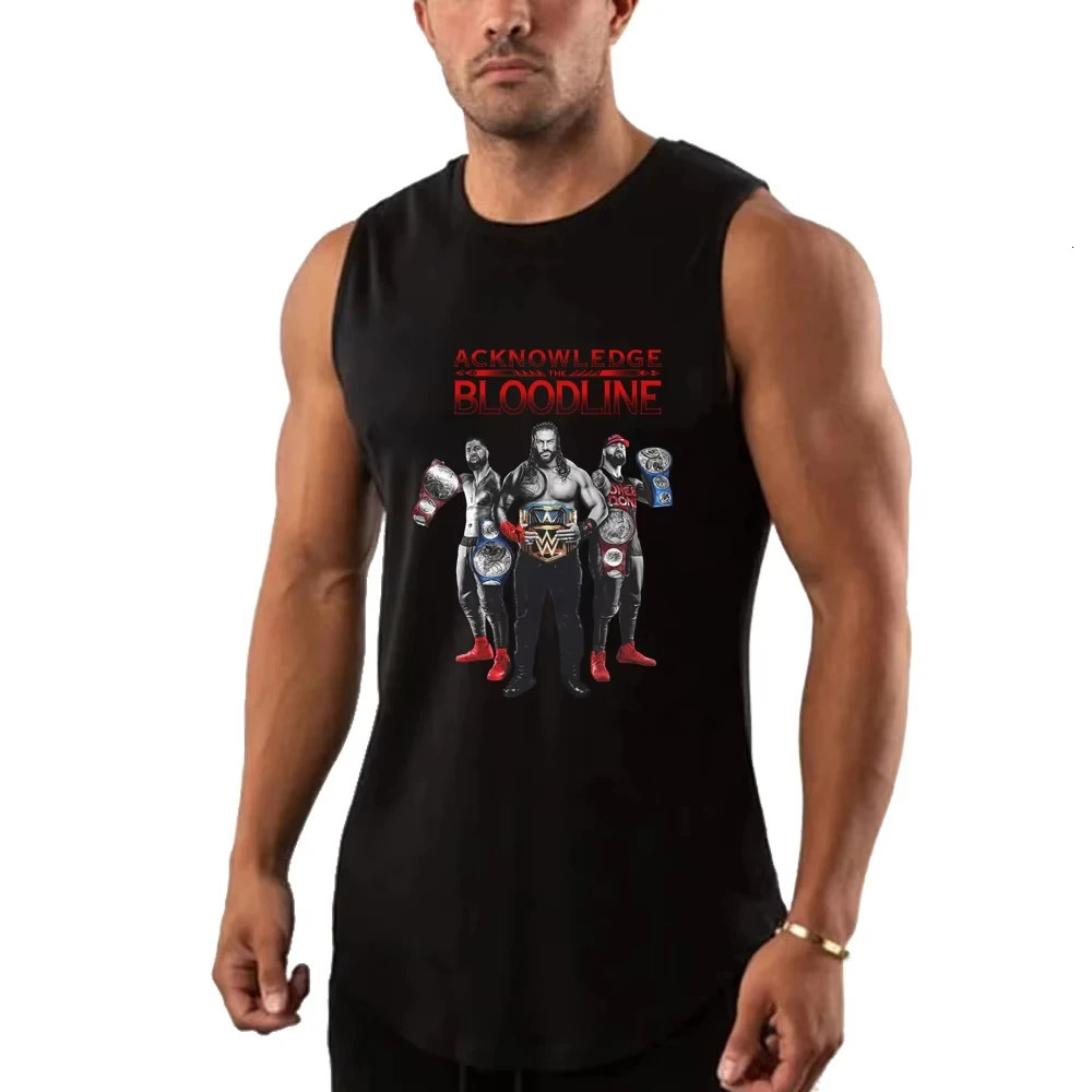 Summer Mens The Bloodline We Ones Wrestling Fans Black Tank Top Street Sports Casual Sleeveless Vest Fashion Oneck Tee 250527