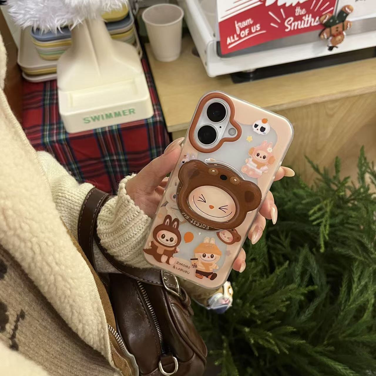 Hot Kawaii Labubu Magnetic Stand For Magsafe Attraction Phone Case For iPhone 15 12 14 13 16Pro Max Holder Protective Back Cover