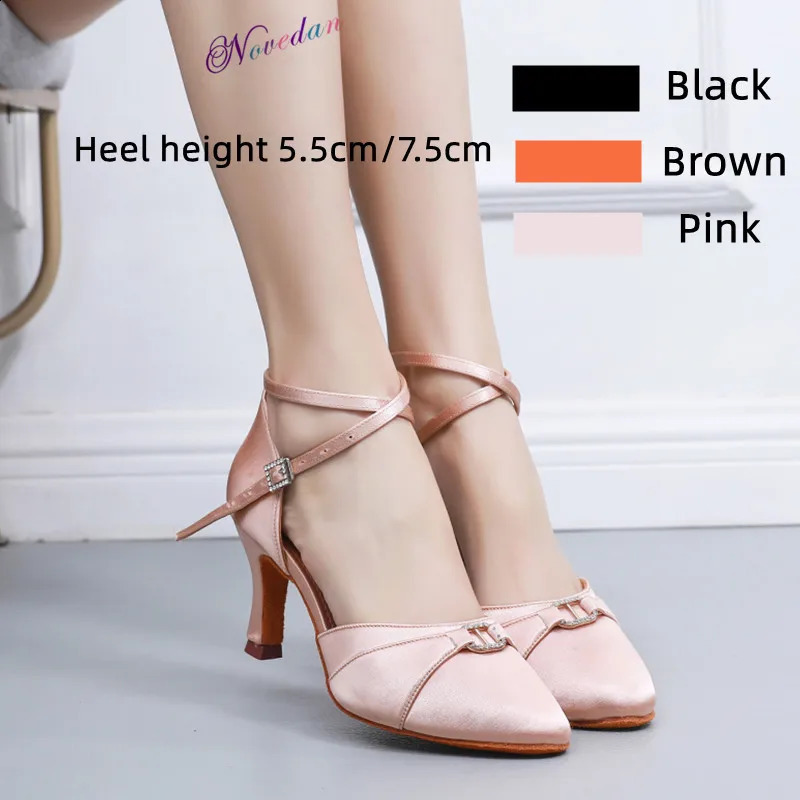 Women Dance Shoes For Girls Ladies Latin Ballroom Dance Shoes Satin Professional Salsa Tango Party High Heels 5.5cm/7.5cm 250528