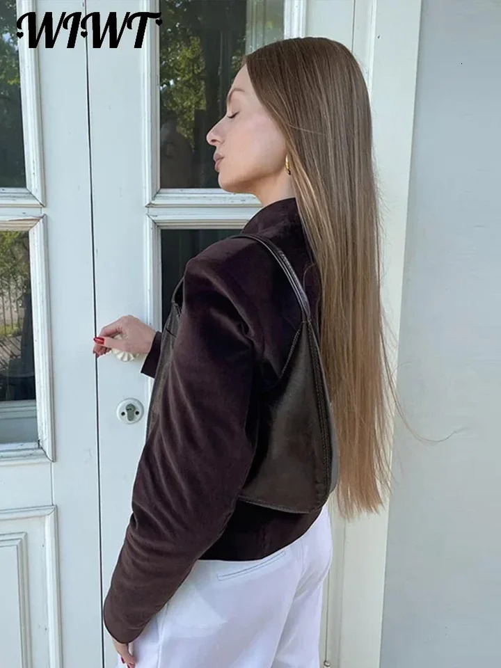 Vintage Burgundy Suede Jacket Women Slim V-neck Single Breasted Long Sleeve Coats Autumn Female Office Chic Outwears 250530