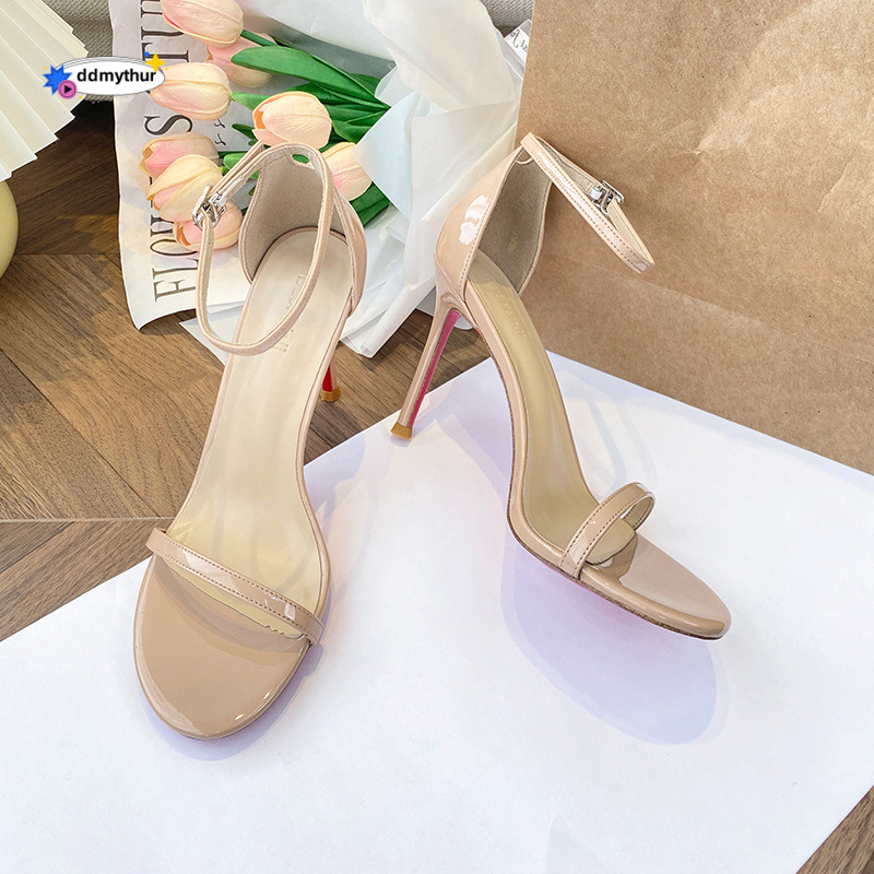One-Strap Sandals Summer 2025 New Style Comfortable French Sexy Stunning Nude Red Sole High Heels for Women ddmythur