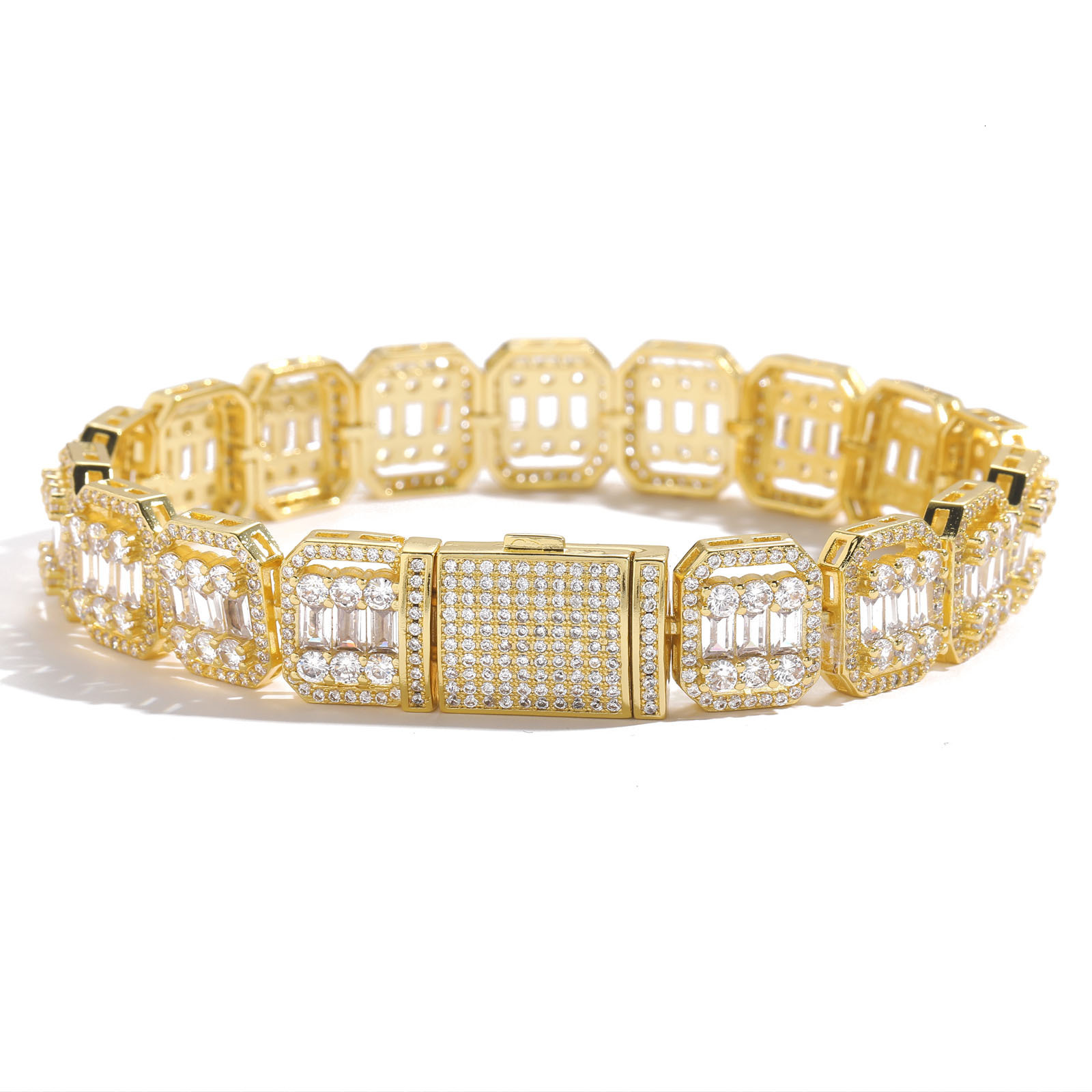 Hip Hop Mens Bracelet 13mm Wide Rock Sugar Chain Flip Cap Square Diamond Round Diamond Mixed Inlay Hollow Neck Chain Nine Palace Grid Chain moissanite