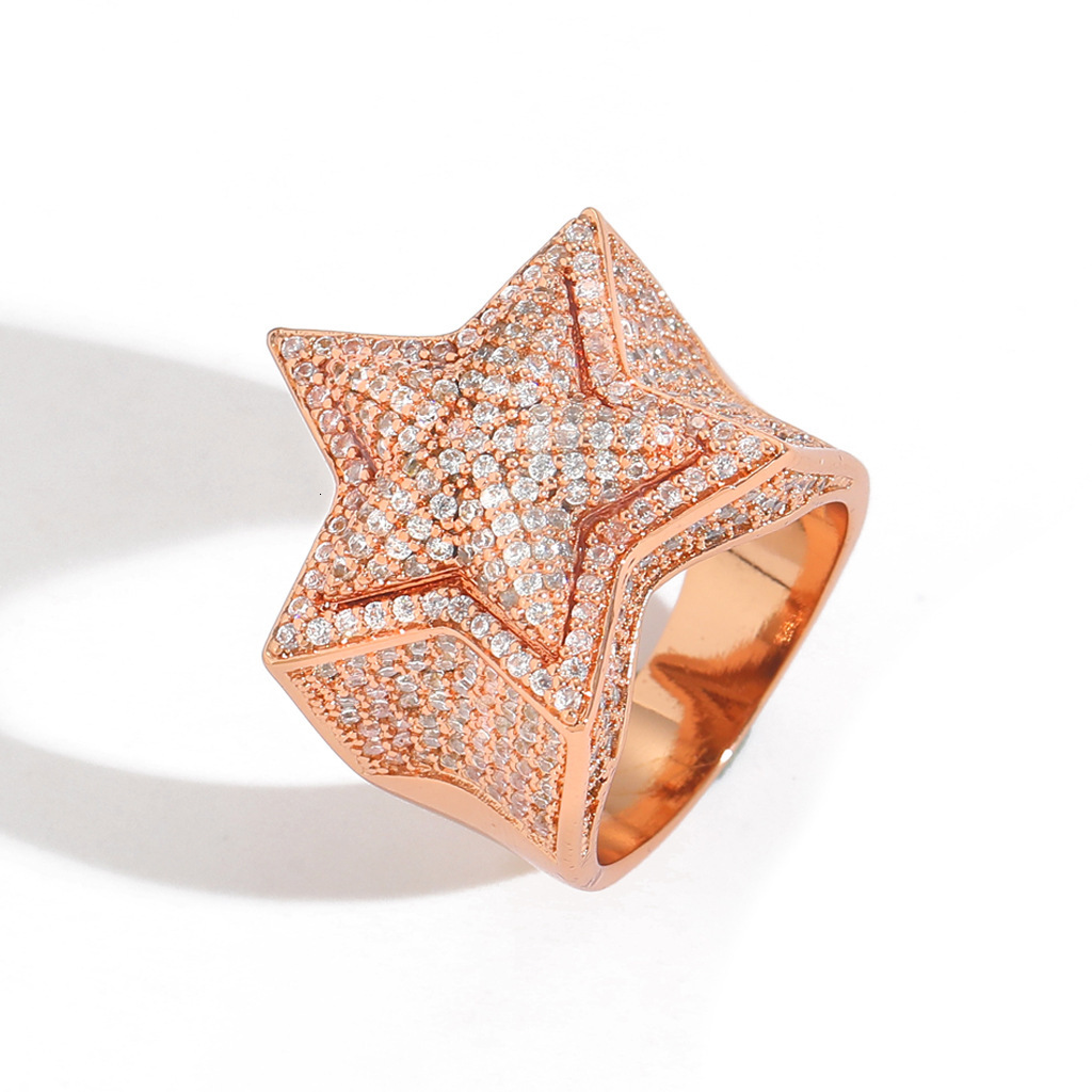 Hip Hop Five Point Star Stereo Ring with Micro Full Moissanite Mens Fashion Brand Ring Hip Hop Accessories moissanite