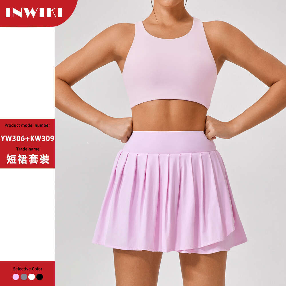 Summer New Clothing for Women Outdoor Sports Running Set Slim Fit Elastic Yoga Fitness Pleated Skirt designer bag