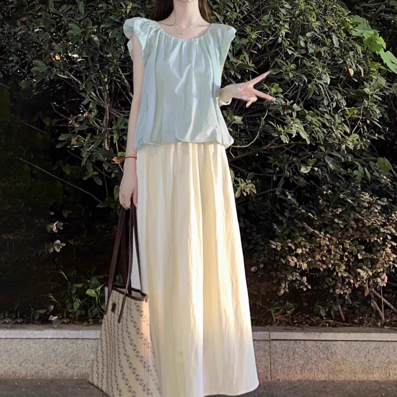 LV95 new style temperament waist slimming umbrella skirt drape A-line mid-length skirt