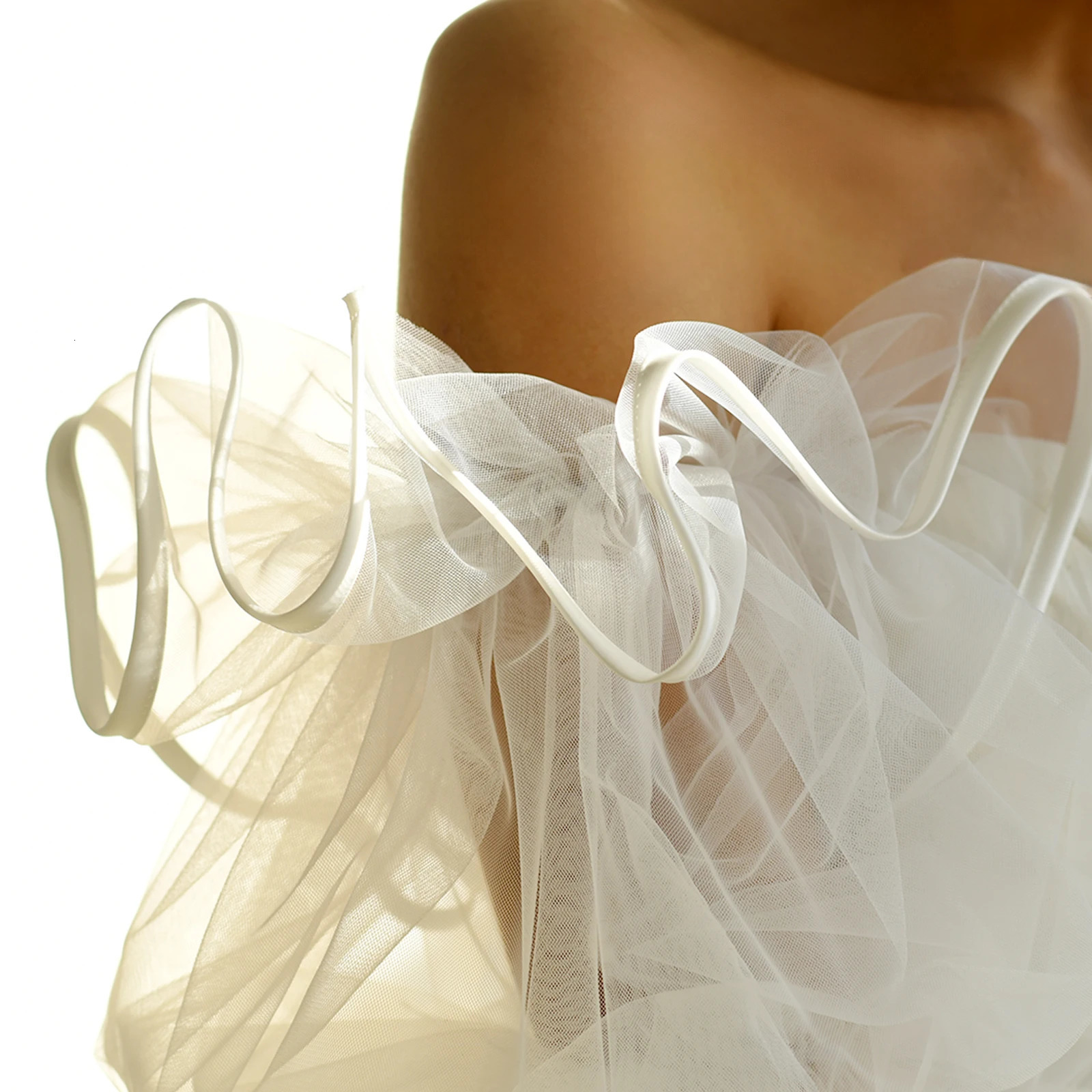 Youlapan MM37 Long Womens White Mesh Gloves White Satin Ribbon Edged Ruffled Wavy Edge Bridal Arm Decoration 250530