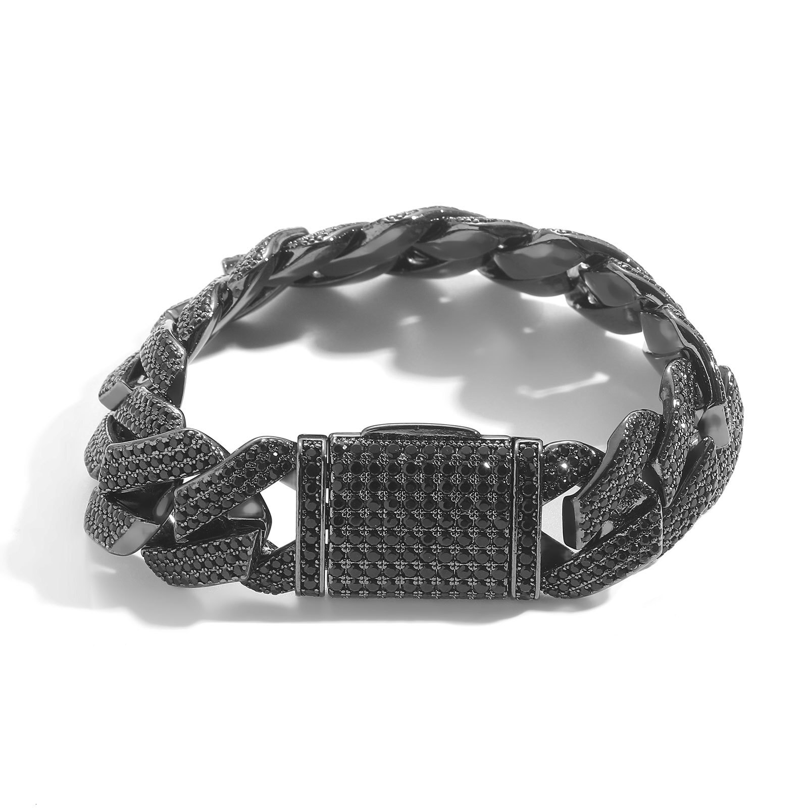 Bracelet Black Moissanite 10-13-15-20mm Rhombus Cuban Chain Trendy Hip-Hop Personality Bracelet moissanite